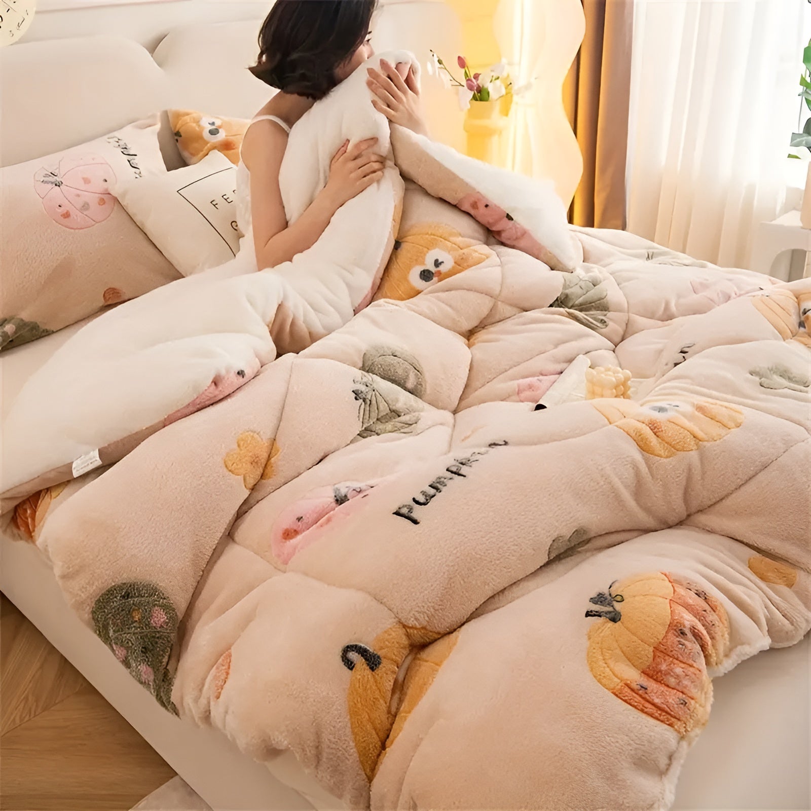 Kuscheldecke mit Kürbis- und Schneeflockenmotiv – Weich, Warm und Stilvoll | Perfekt für Herbst und Winter
