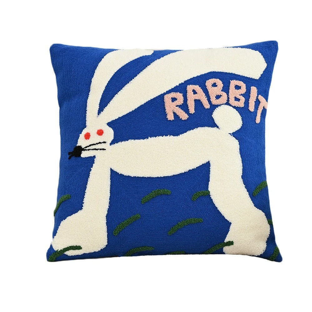 Bestickter Kissenbezug mit Tiermotiv – 45x45 cm - Hase - Kissenbezüge und Kissenhüllen