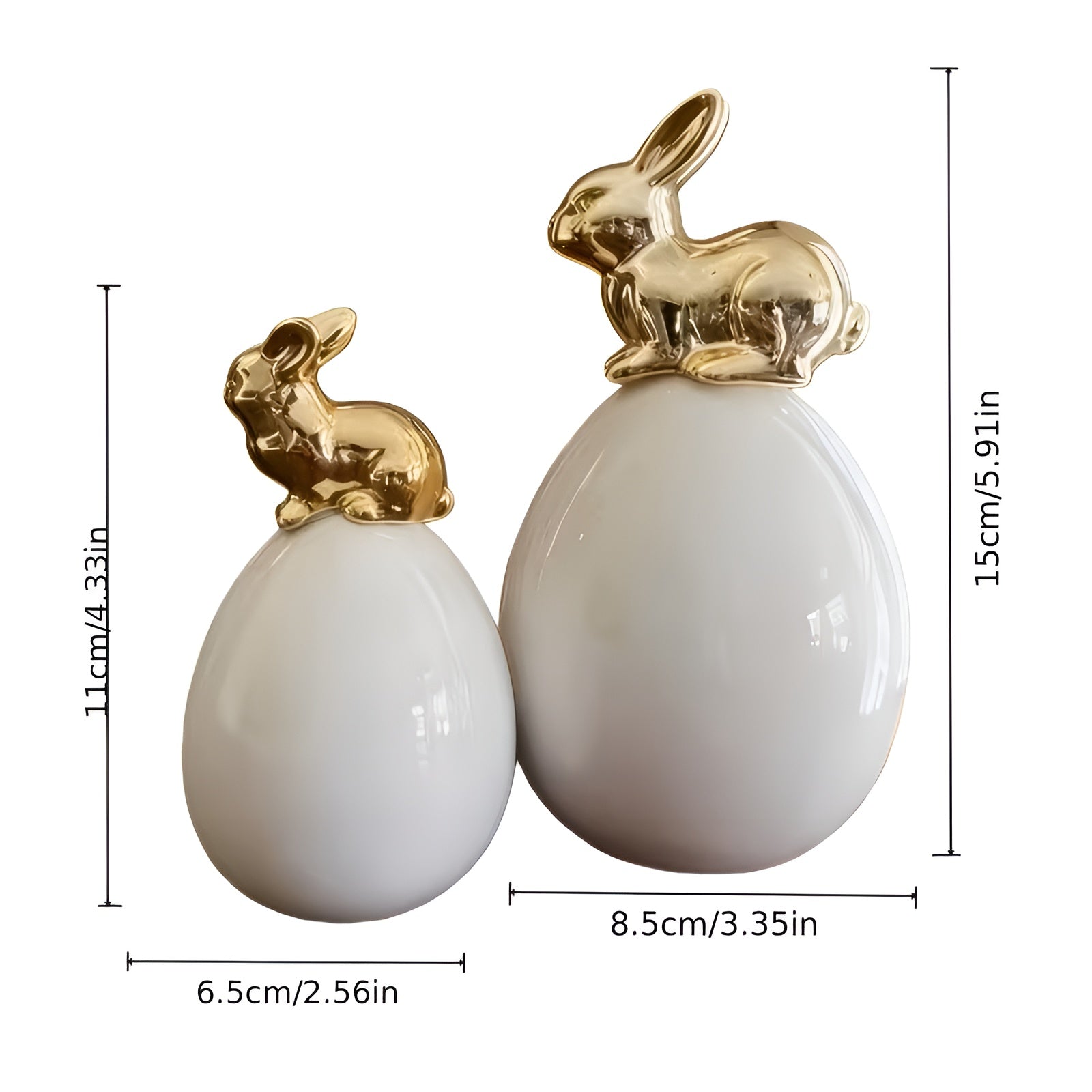 Keramik Deko Hase in Ei-Form – Moderne Osterdeko in Weiß & Gold | Elegante Tischdekoration für Wohnzimmer