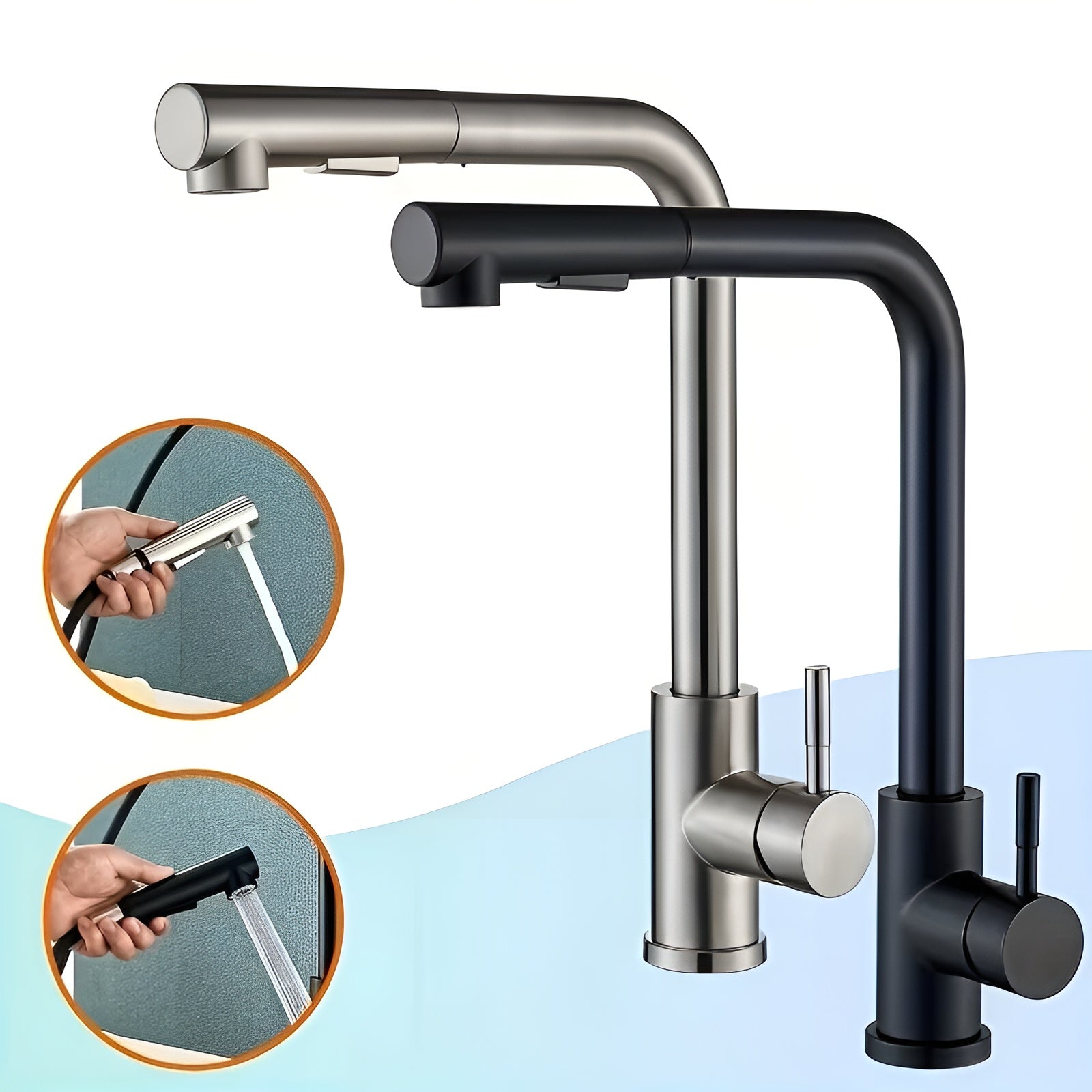 Edelstahl Küchenarmatur mit Touch-Funktion – Ausziehbare Brause & 360° Drehbar | Wassersparend, Einlochmontage