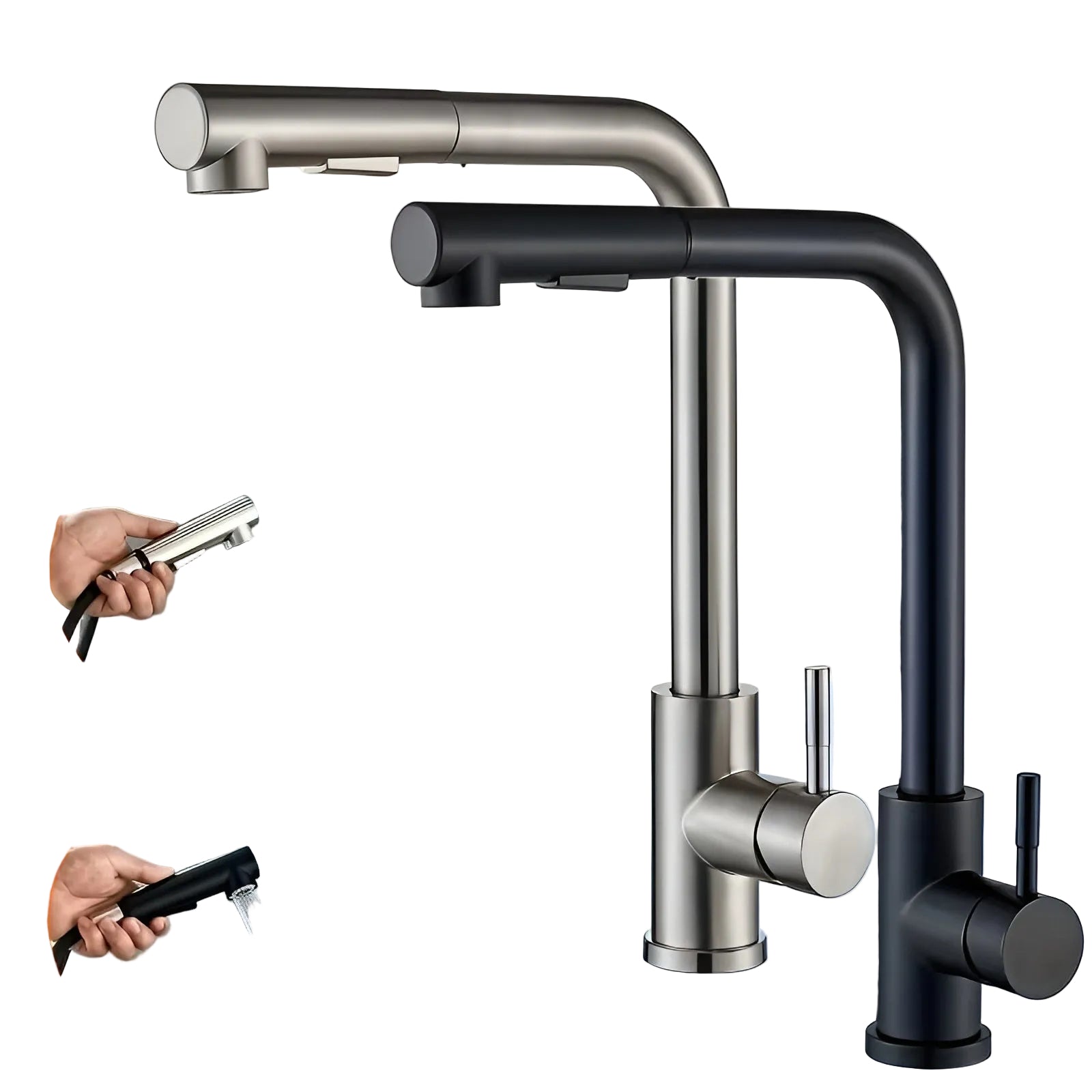 Edelstahl Küchenarmatur mit Touch-Funktion – Ausziehbare Brause & 360° Drehbar | Wassersparend, Einlochmontage