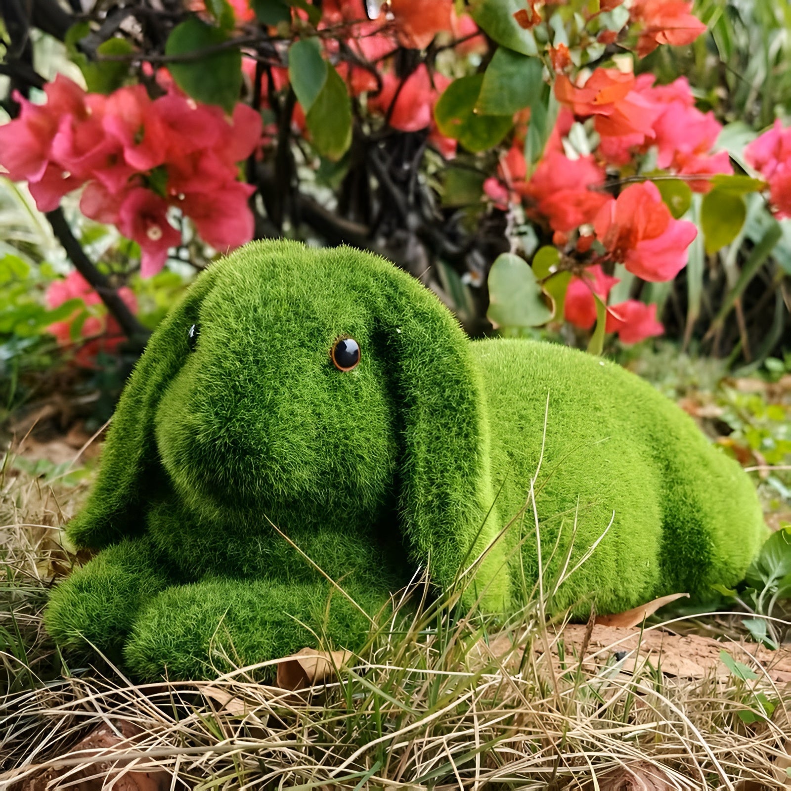 3D-Statue mit beflocktem Hasen – Osterhasenornament aus grünem Kunstharz | Gartendekoration für Terrasse, Rasen, Bonsai und Innenräume