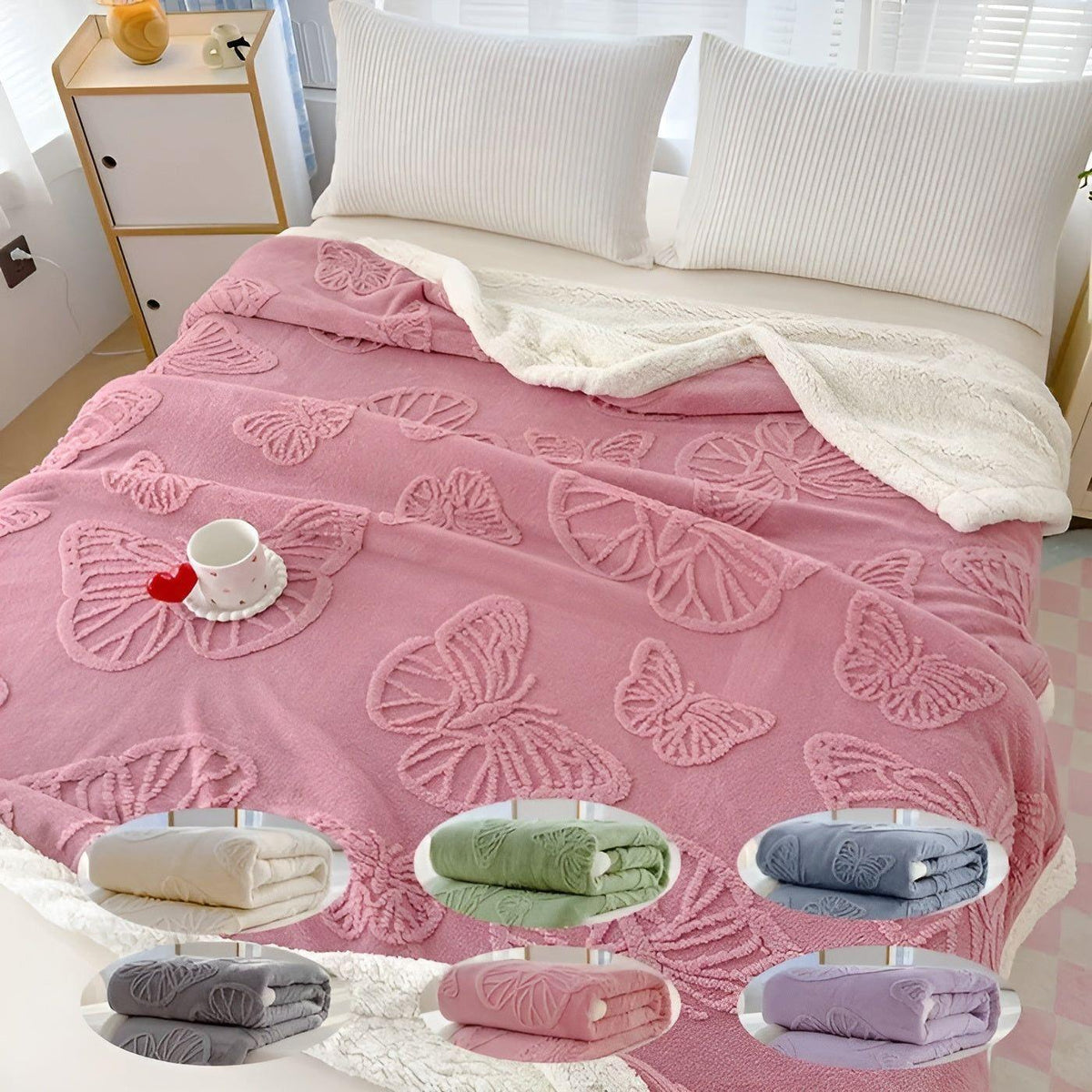 ButterflyDream Blanket - Stilvolle gestickte Schmetterlingsdecke aus warmem Fleece - Saisonale Dekoration