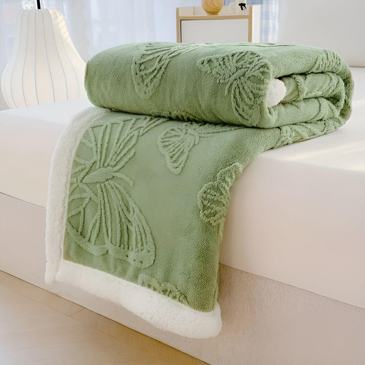 ButterflyDream Blanket - Stilvolle gestickte Schmetterlingsdecke aus warmem Fleece - Frucht grün / 100*150cm