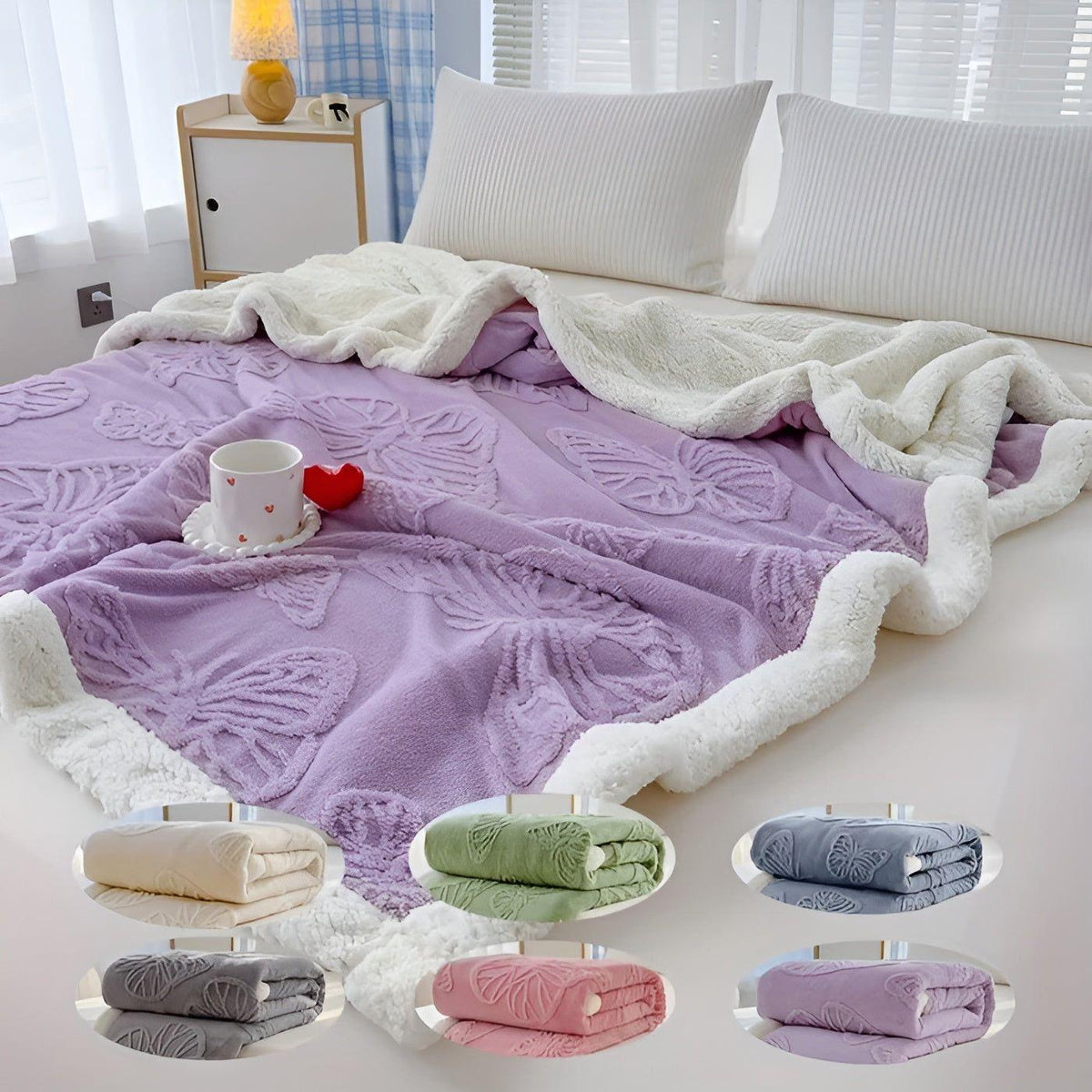 ButterflyDream Blanket - Stilvolle gestickte Schmetterlingsdecke aus warmem Fleece - Saisonale Dekoration