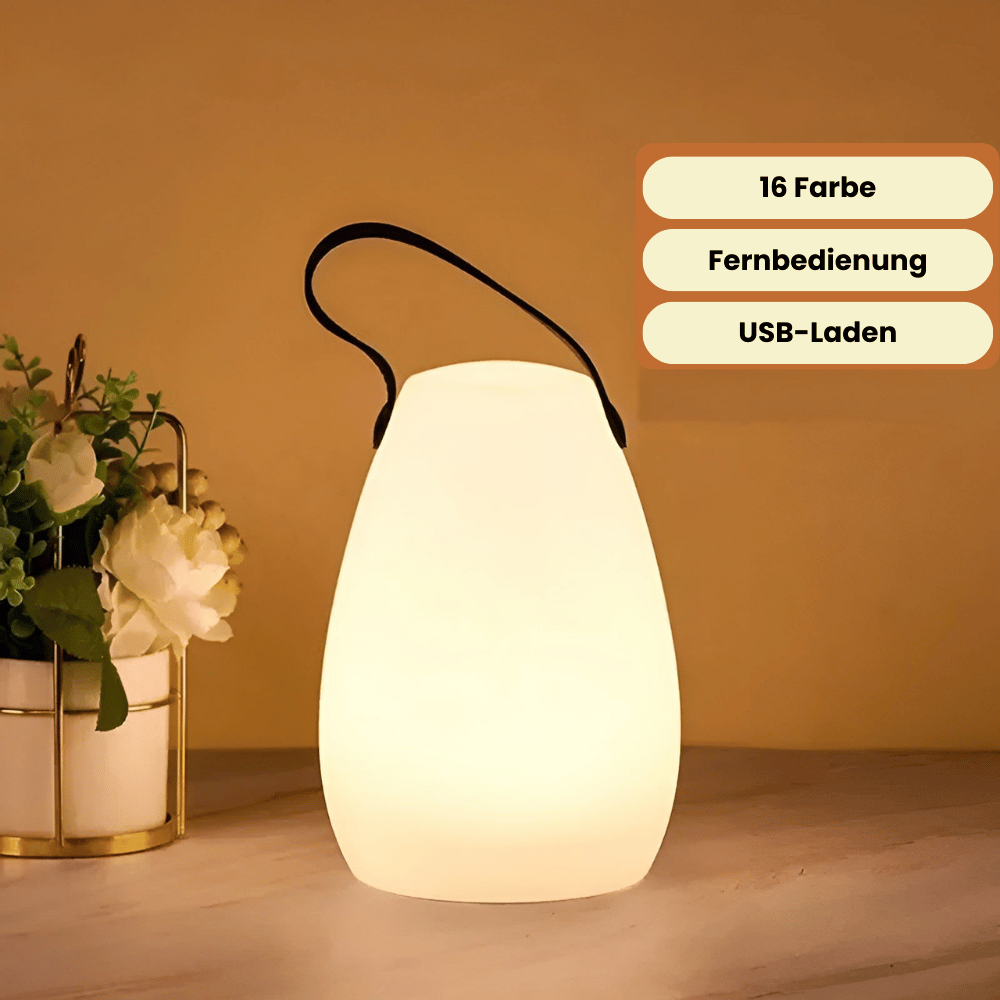 Kabellose LED Tischlampe – Tragbar & Wasserdicht mit Fernbedienung | Für Garten, Balkon & Wohnzimmer