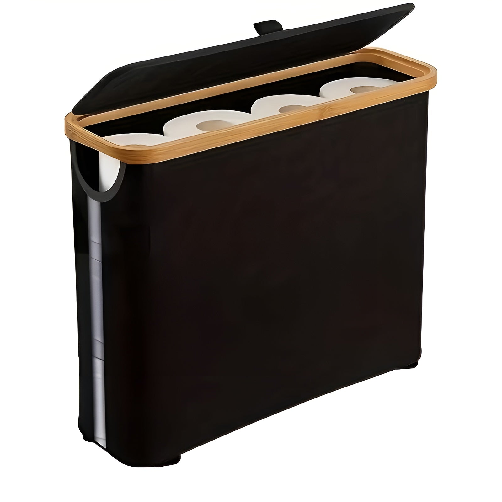 Großer Toilettenpapierhalter mit Deckel – Platzsparend & Klappbar | Holzrahmen für Badezimmer & WC - Schwarz - Decke