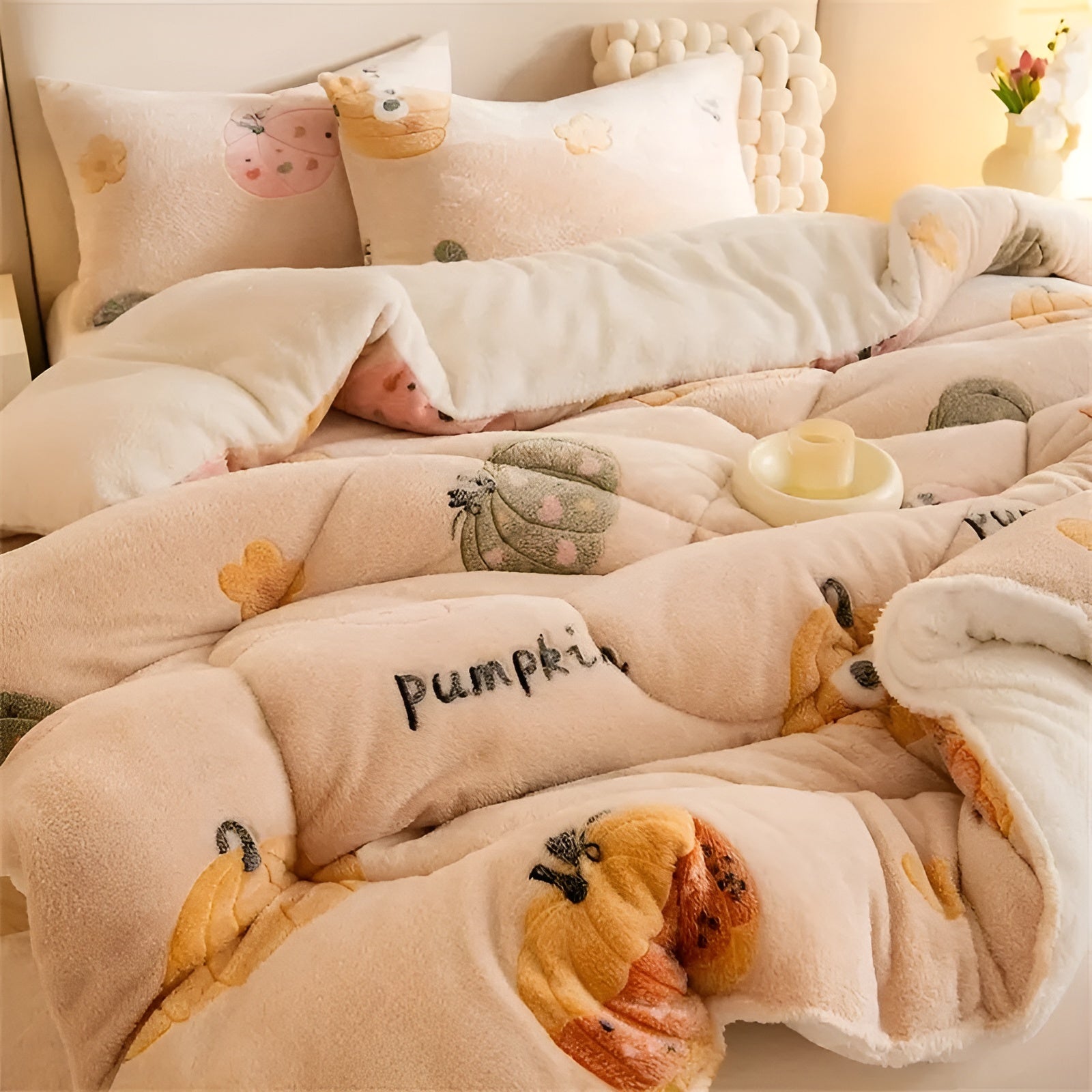 Kuscheldecke mit Kürbis- und Schneeflockenmotiv – Weich, Warm und Stilvoll | Perfekt für Herbst und Winter