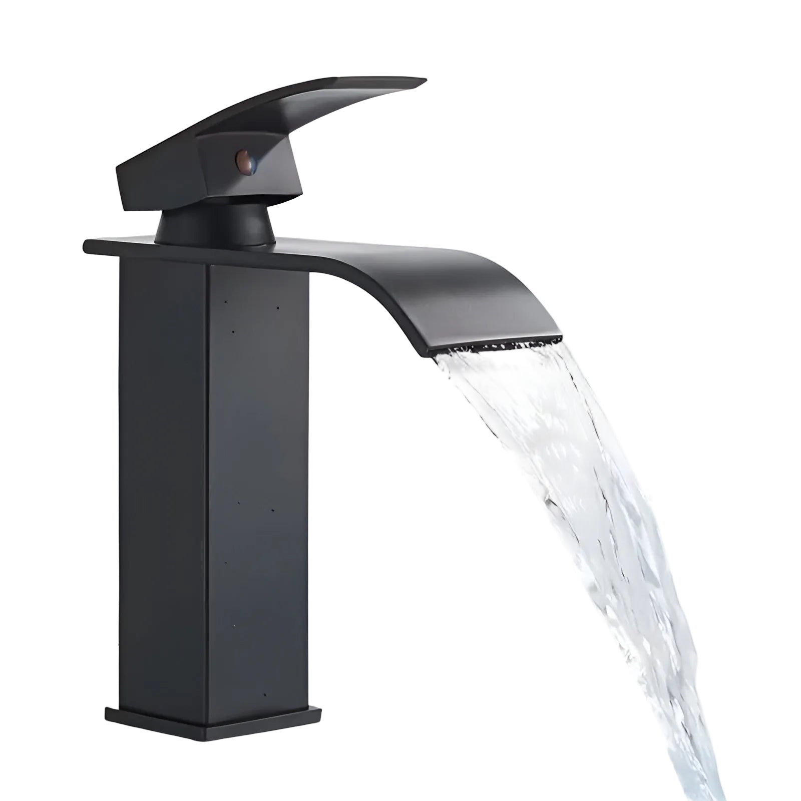 Waschbeckenarmatur aus Edelstahl – Wasserfall-Auslauf mit Warm- und Kaltwasser | Einloch Mischbatterie in Schwarz
