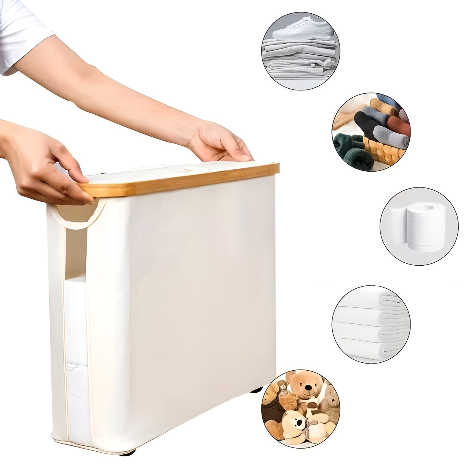 Großer Toilettenpapierhalter mit Deckel – Platzsparend & Klappbar | Holzrahmen für Badezimmer & WC - Decke