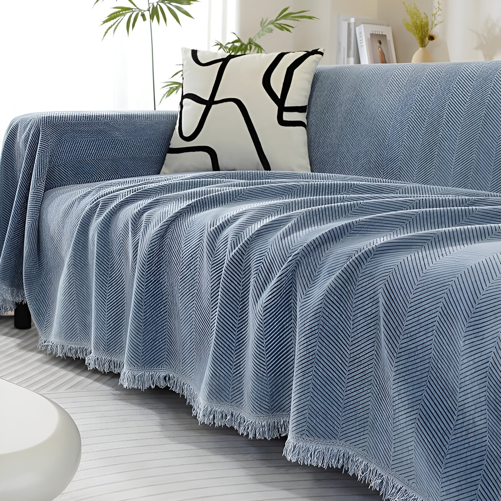 Chenille-Decke Fischgrätenmuster und Quasten – Gemütlicher Stil für das Sofa - Decke