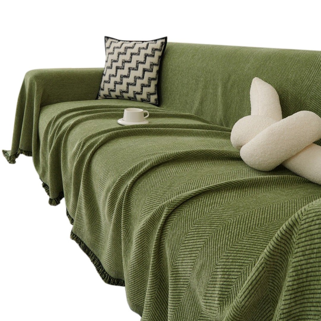 Chenille-Decke Fischgrätenmuster und Quasten – Gemütlicher Stil für das Sofa - Decke