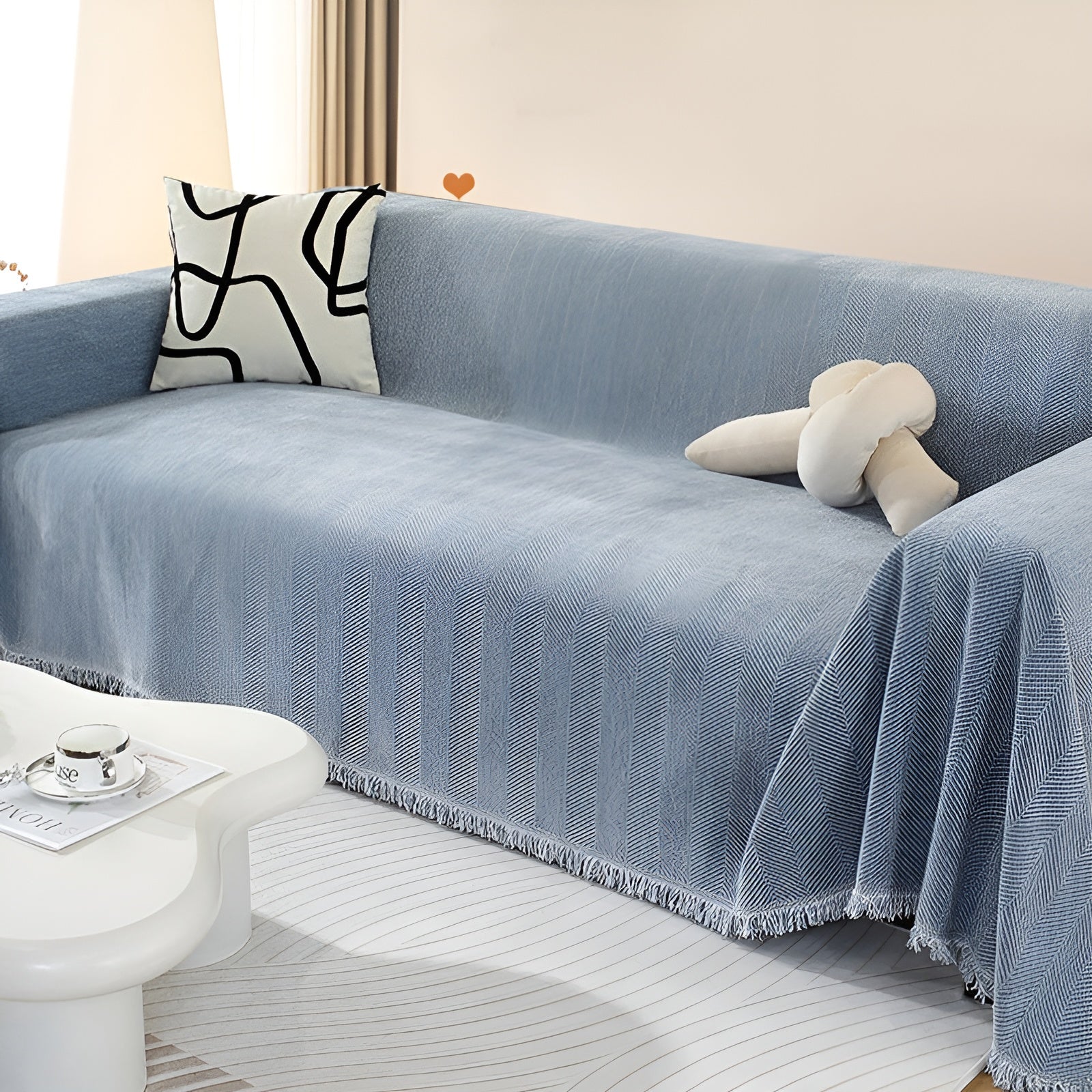Chenille-Decke Fischgrätenmuster und Quasten – Gemütlicher Stil für das Sofa - Decke