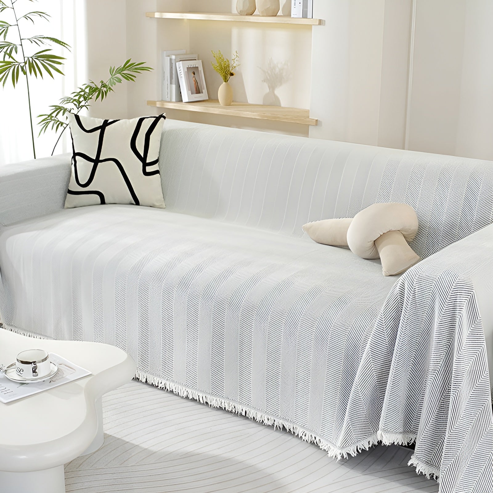 Chenille-Decke Fischgrätenmuster und Quasten – Gemütlicher Stil für das Sofa - Decke