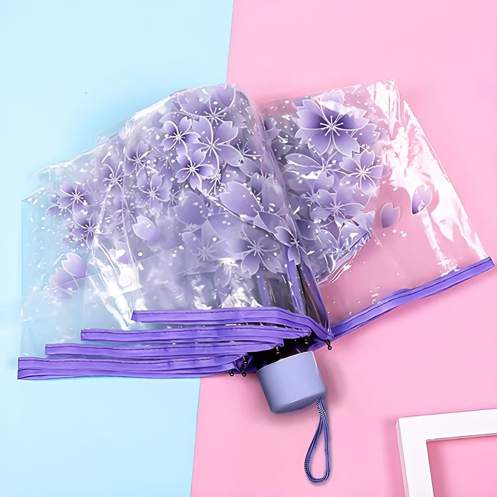 CherryBreeze Schirm - Transparenter Kirschblüten Dreifach-Schirm - Taschenschirm