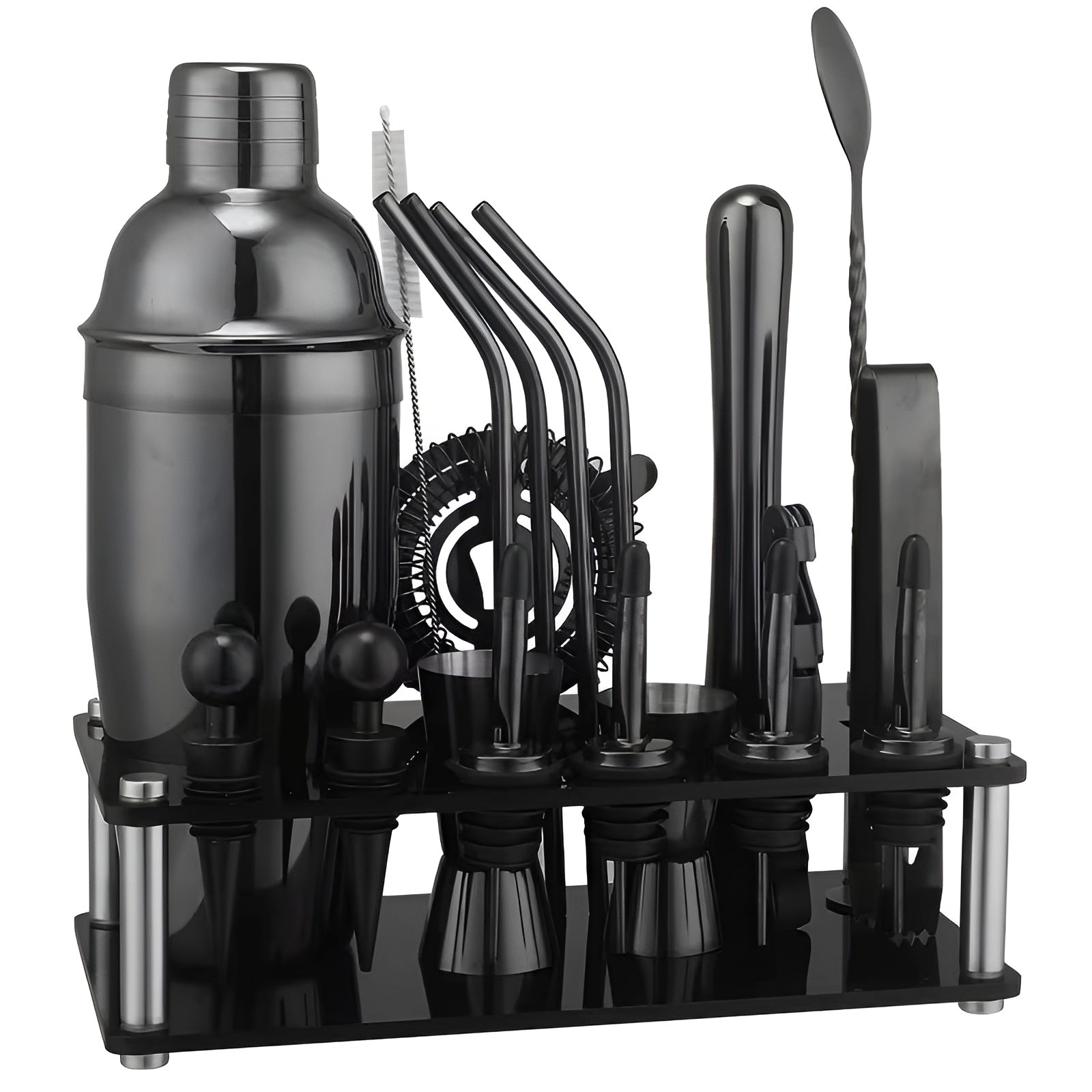 Cocktail-Shaker-Set aus Edelstahl – Hochwertig & Rostfrei | Mit Abnehmbarem Langständer für Bar & Küche - Schwarz