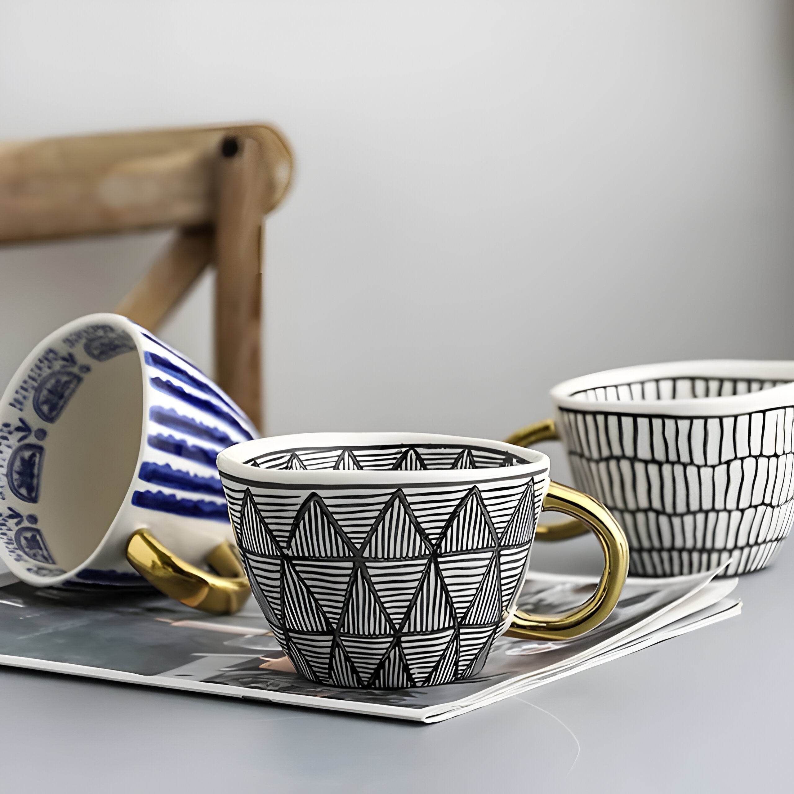 Keramiktasse mit geometrischem Design – Stilvoll und modern | Ideal für Kaffee oder Tee