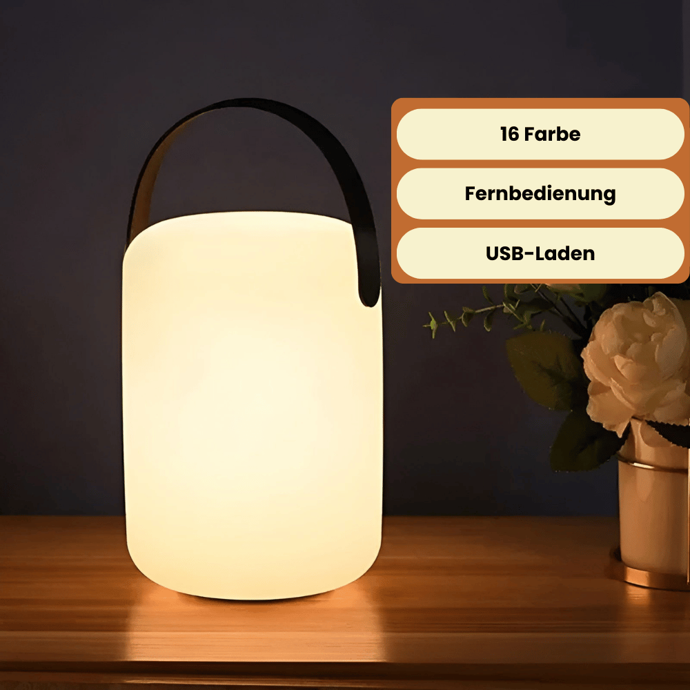 Kabellose LED Tischlampe – Tragbar & Wasserdicht mit Fernbedienung | Für Garten, Balkon & Wohnzimmer