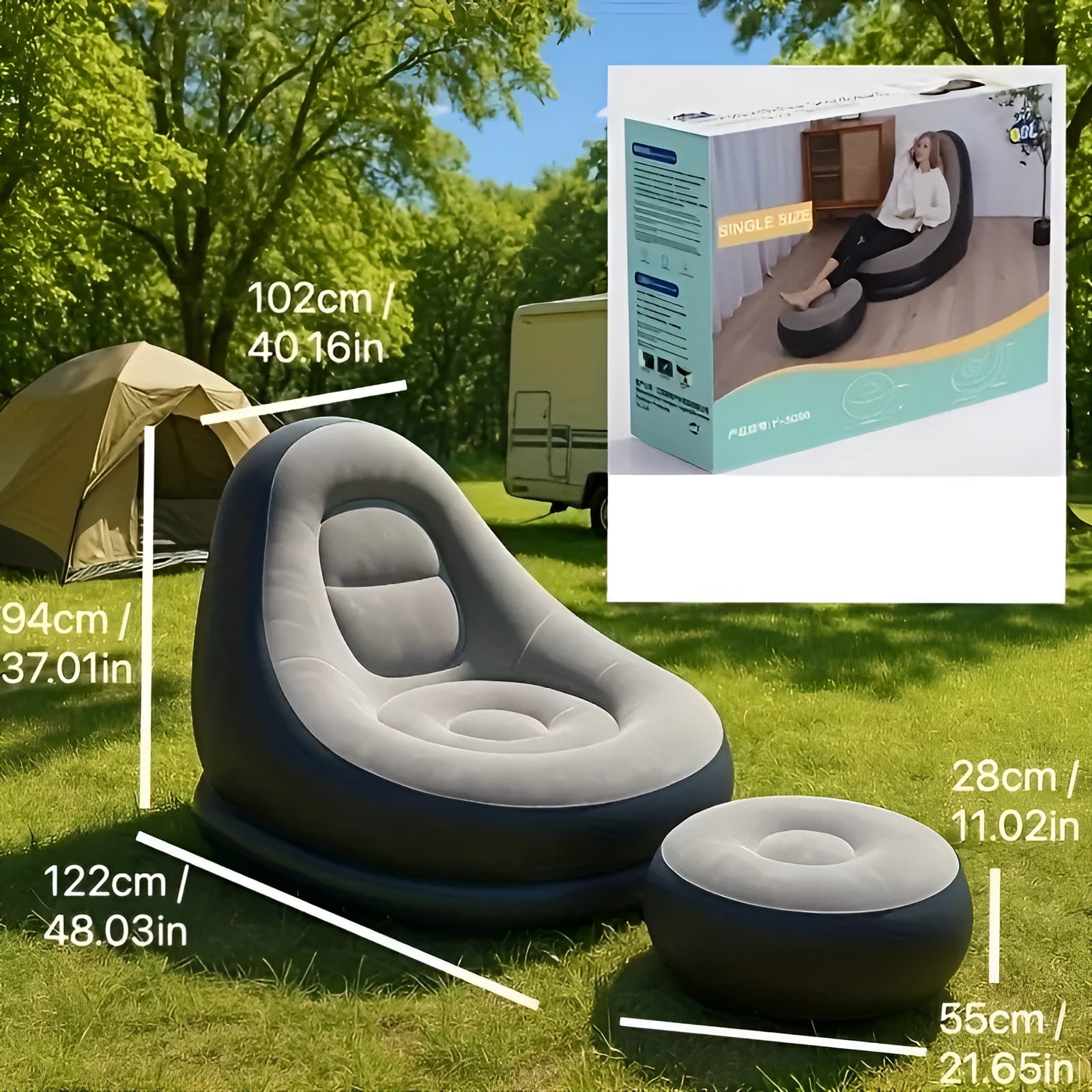 Aufblasbares Sofa mit Hocker– Schnell aufblasbar & ideal für Camping oder Wohnbereich