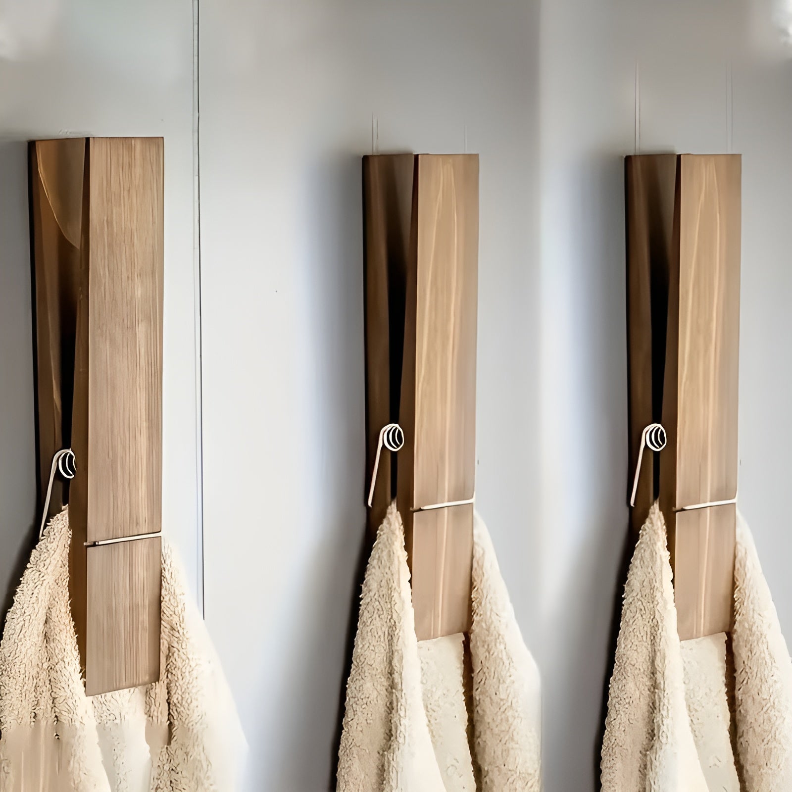 3er Set Handtuchhalter im Retro-Industrial Stil – Wandmontage aus Holz mit rustikalem Charme | Dekorativ für Badezimmer