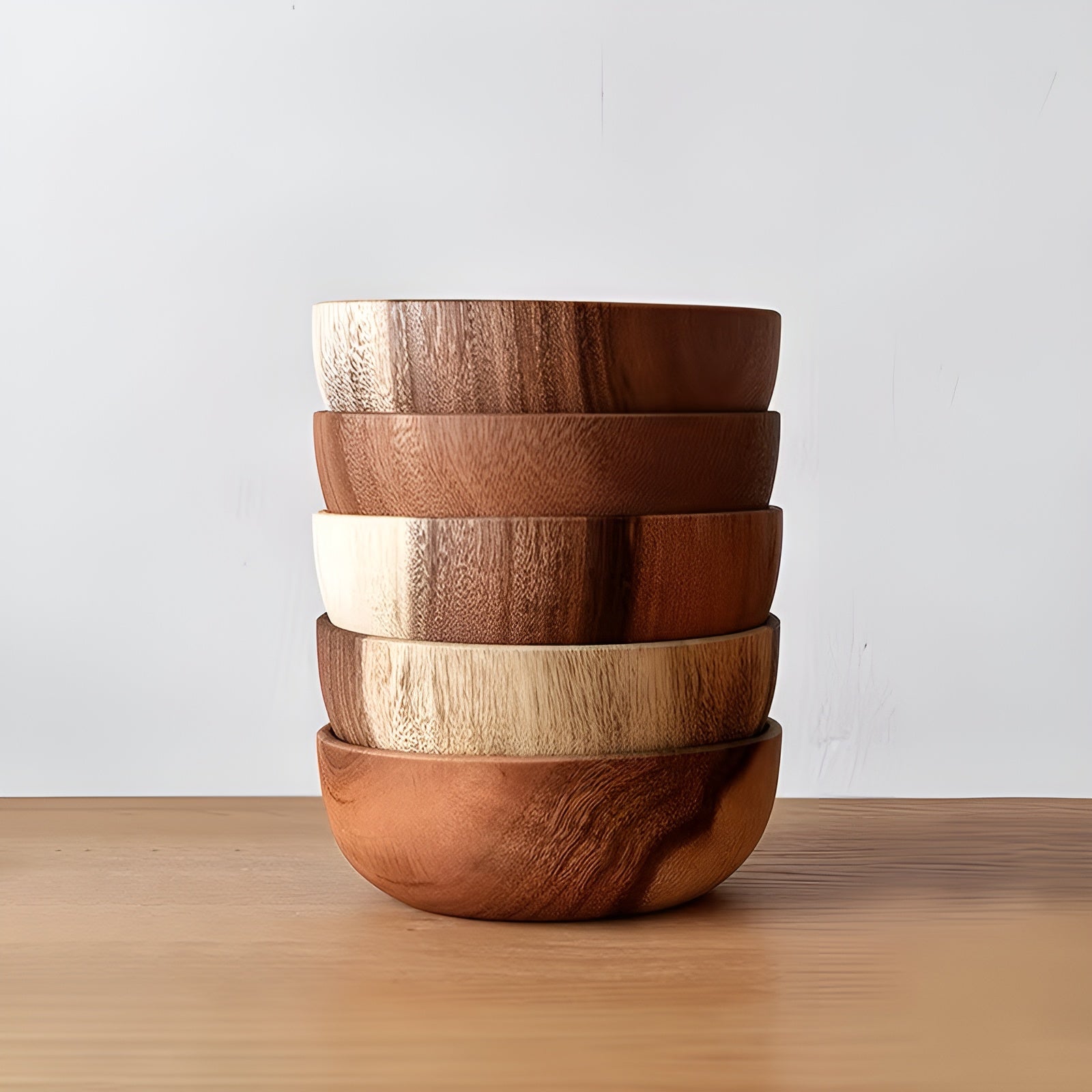 Holz-Servierschalen Set (4-teilig) – Wiederverwendbar und Handgefertigt | Perfekt für Salat Suppe Reis & Ramen - Lange