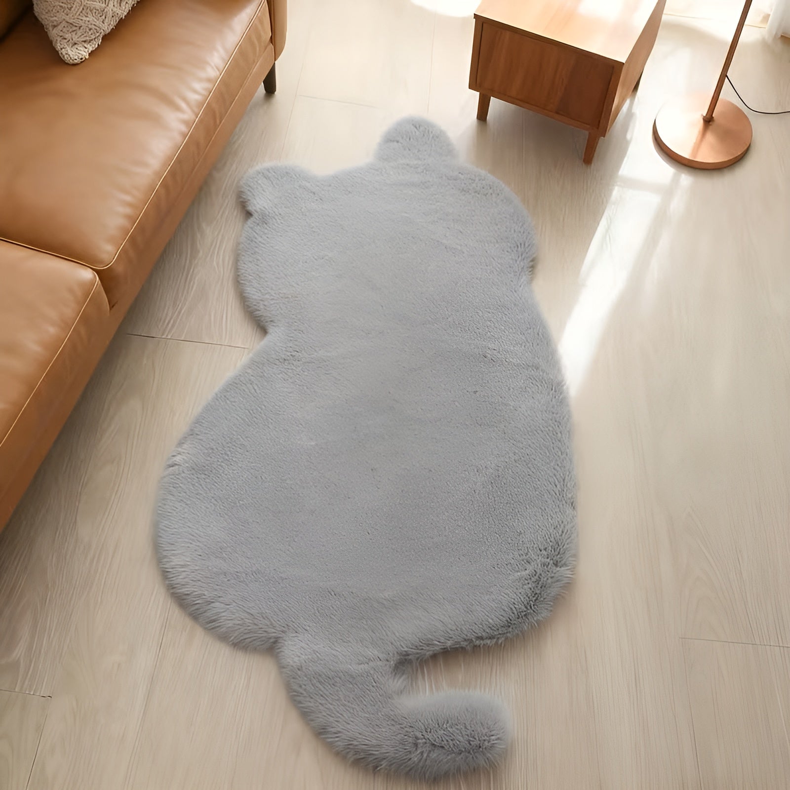 Kleiner Teppich in Katzenform – Weich und gemütlich | Perfekt für Sofa Regal oder Kommode - Grau