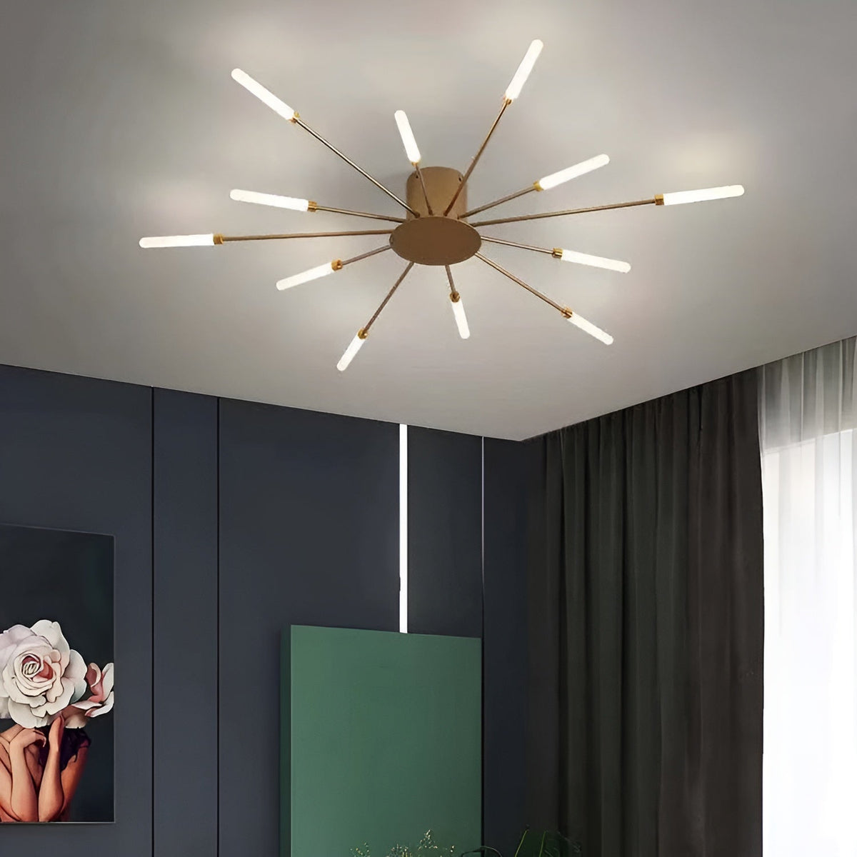 LED-Deckenleuchte Gold mit 12 matten Leuchtmitteln, neutralweißes Licht