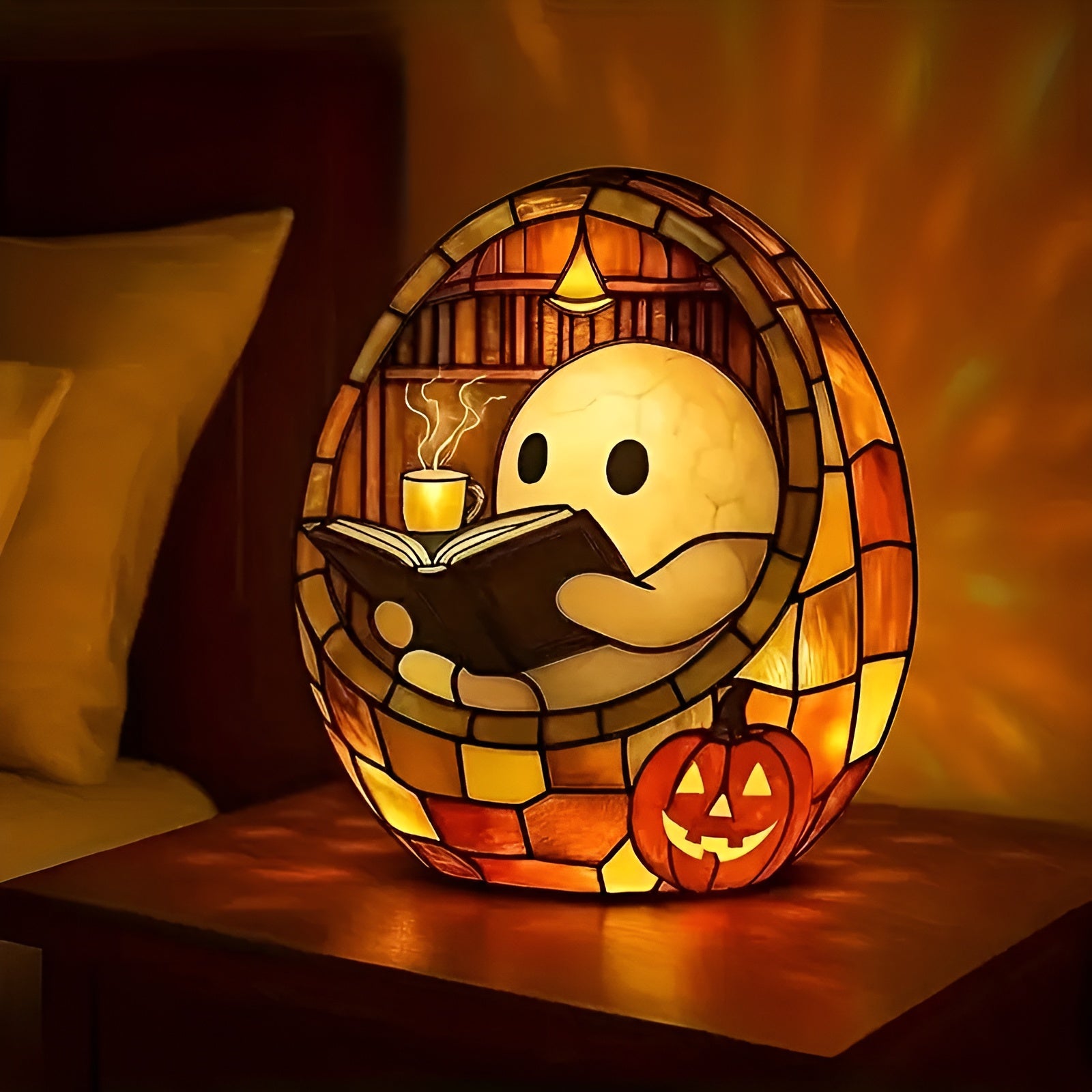 Halloween Buchlampe– Niedliche Lesefigur mit Buchlicht | Dekorative Nachttischlampe, Halloween-Dekoration & Geschenkidee