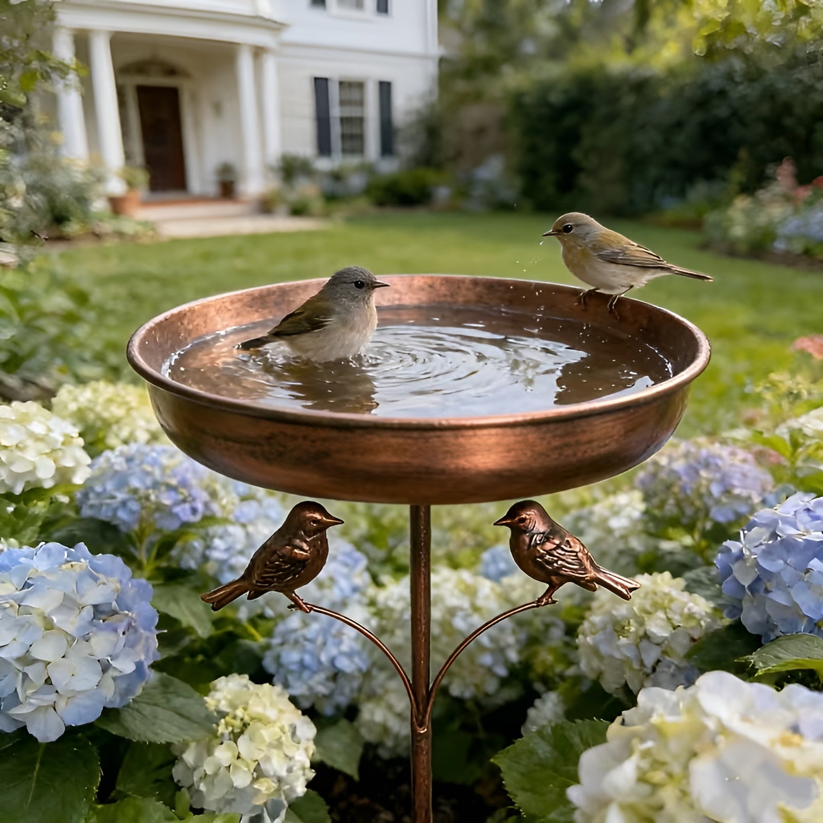 Vogeltränke mit Futterspender im Vintage-Stil – Dekorativ und Wetterfest | Metall mit Erdspieß für Garten und Balkon