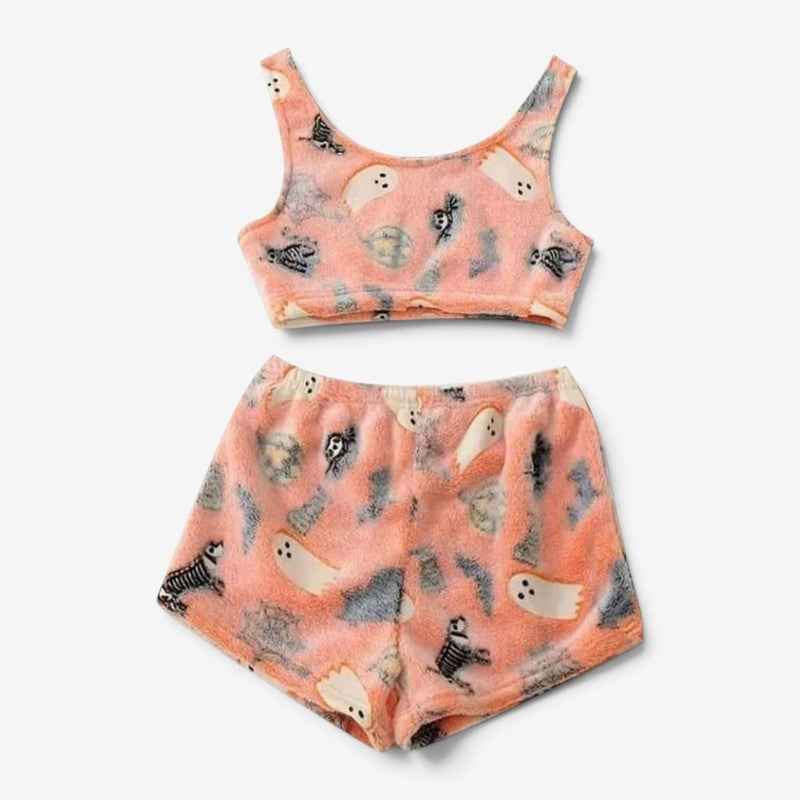 Damen Halloween-Schlafanzug mit Geister-Motiv – leuchtet im Dunkeln - Orange / S - Halloween-Kostüme & Accessoires