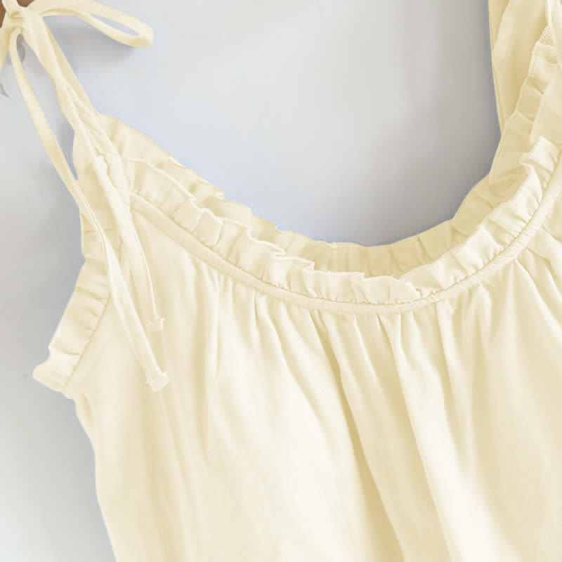Damen Pyjama aus Baumwolle mit Rüschenkragen – Camisole-Set - Nachtwäsche und Homewear