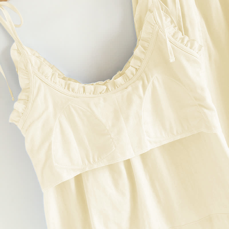 Damen Pyjama aus Baumwolle mit Rüschenkragen – Camisole-Set - Nachtwäsche und Homewear