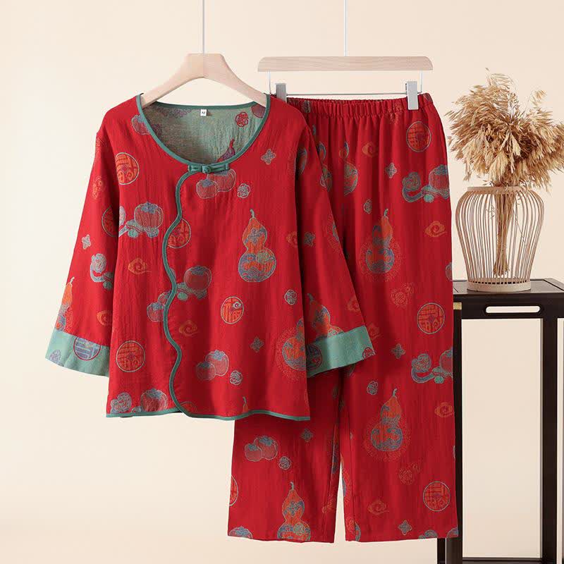 Damen Schlafanzug Baumwolle mit orientalischem Muster - M - Damen Loungewear
