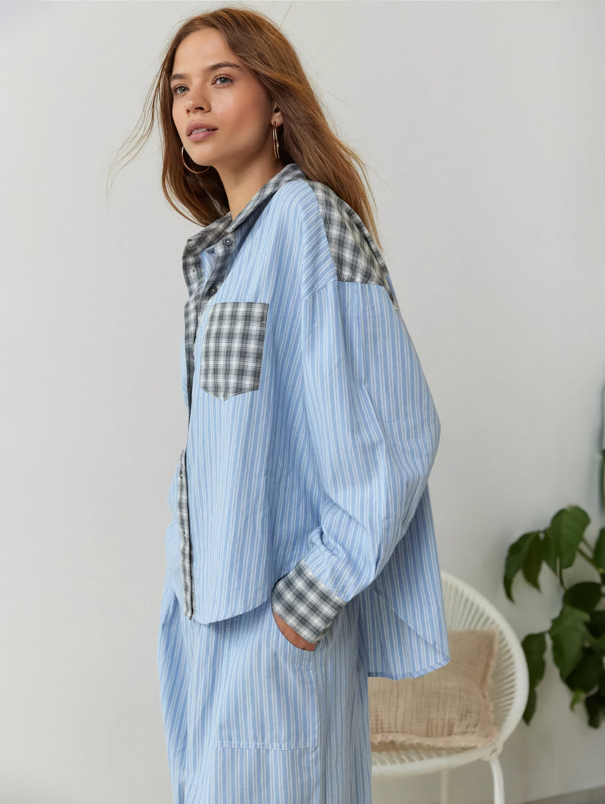 Damen Schlafanzug mit langen Ärmeln und Hose – Zweiteiliges Pyjama-Set - Blau / S - Schlafanzug