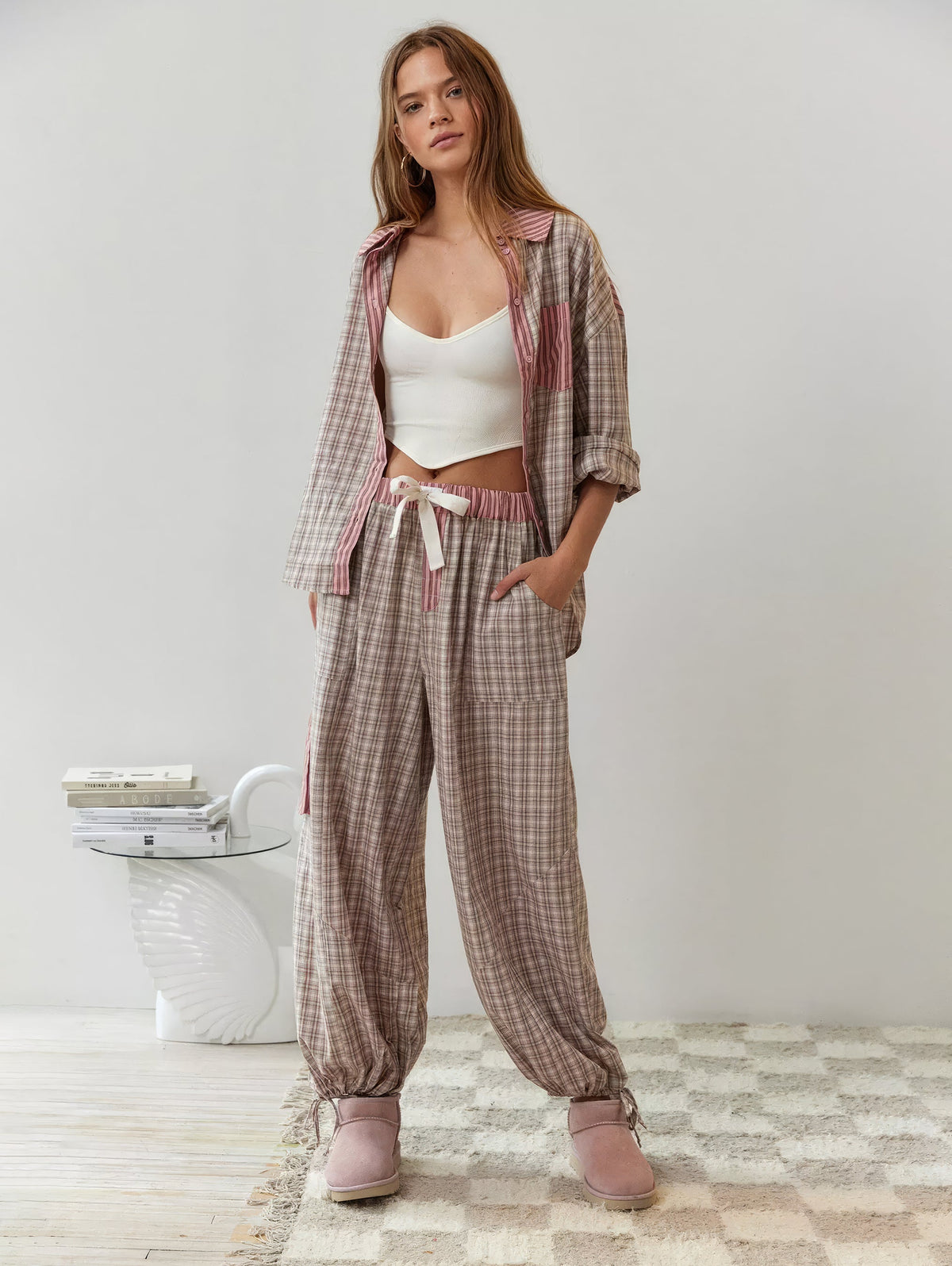 Damen Schlafanzug mit langen Ärmeln und Hose – Zweiteiliges Pyjama-Set - Schlafanzug