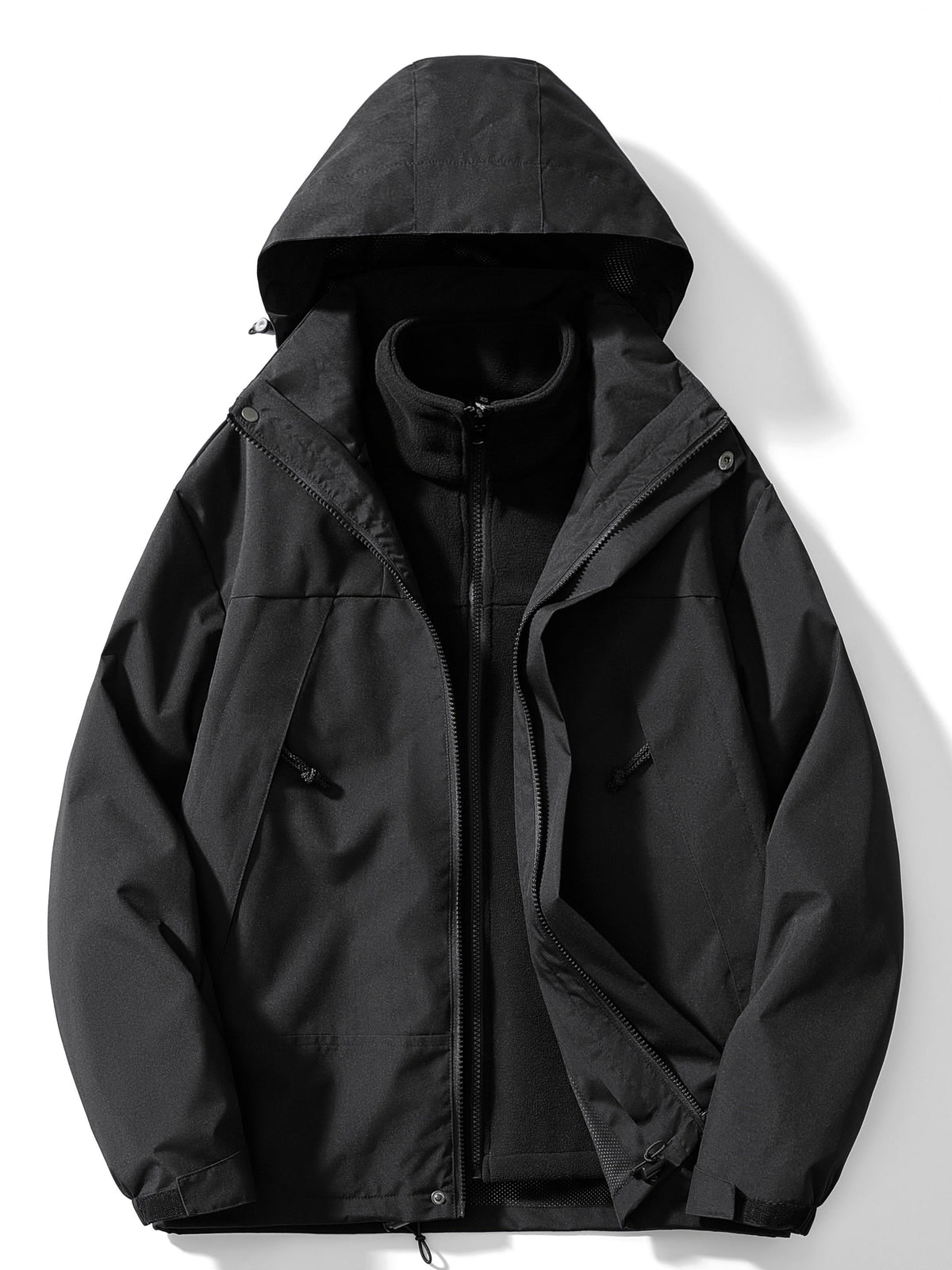 Damen Winterjacke 3-in-1 mit Fleece und Kapuze - Schwarz / XS - Jacken