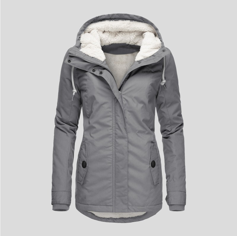 Damen Winterjacke mit Kapuze und Fleecefutter wind- und wasserabweisend - Grau / S - Damen-Jacken