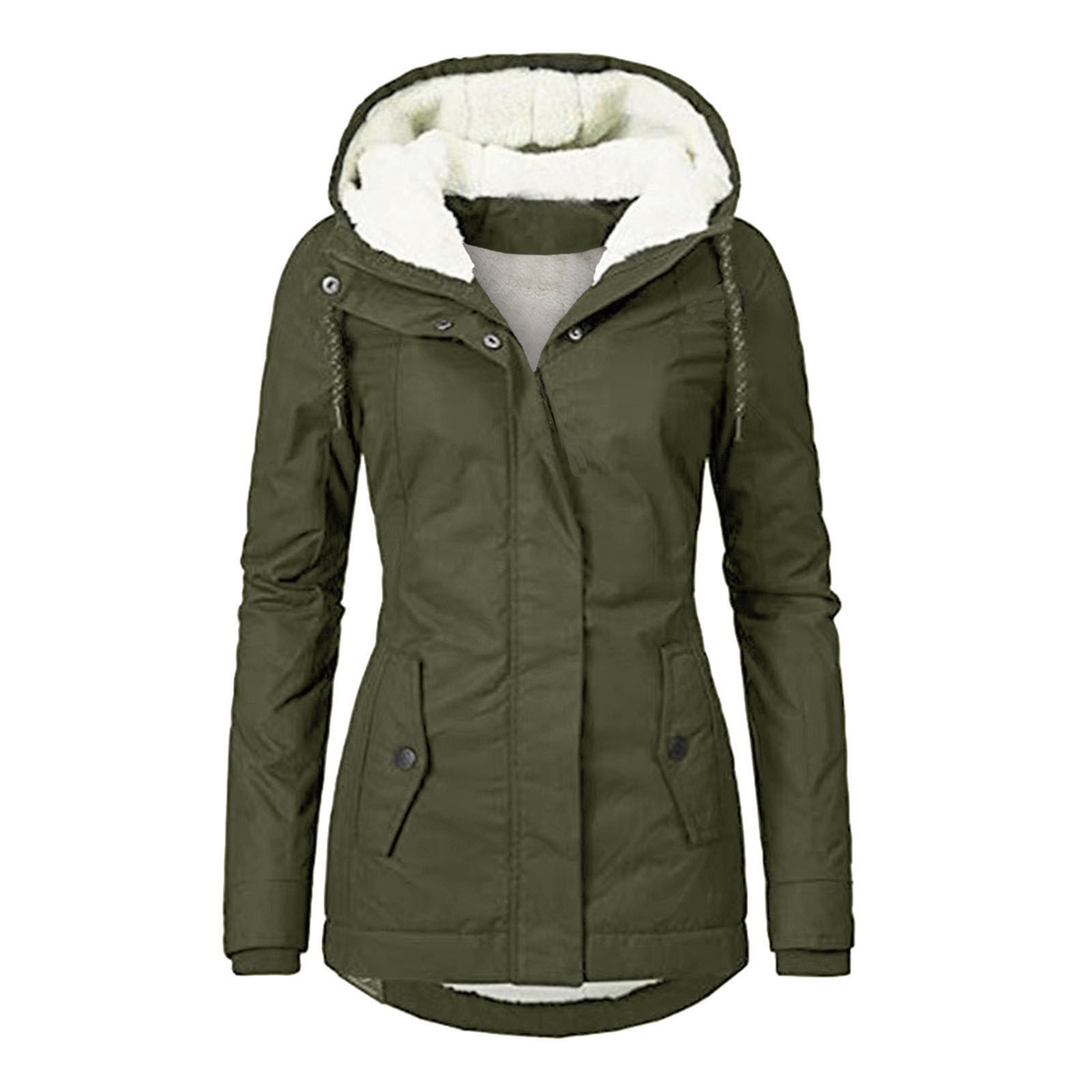 Damen Winterjacke mit Kapuze und Fleecefutter wind- und wasserabweisend - Militärgrün / S - Damen-Jacken