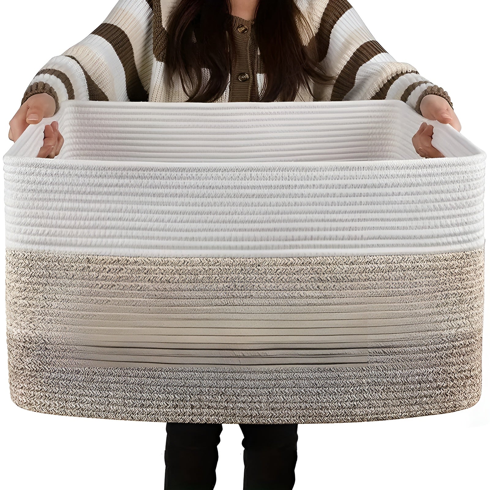 Großer Aufbewahrungskorb aus Geflochtener Baumwolle – 70 L Fassungsvermögen, Stabil & Stilvoll | Perfekt für Wäsche, Spielzeug & Wohnzimmer