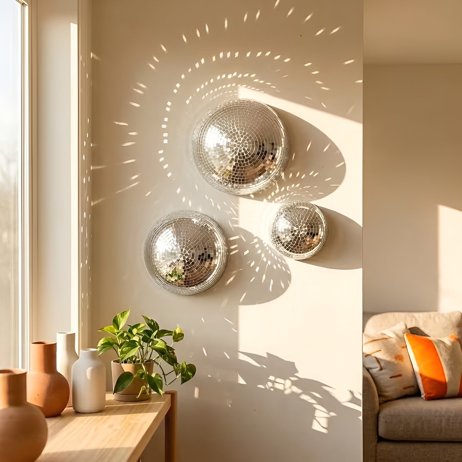 Disco-Spiegel Wanddeko – 3D Halbkuppel Spiegel-Set mit Mosaik-Effekt für stilvolle Wohnraumdekoration - Disco-Kugel