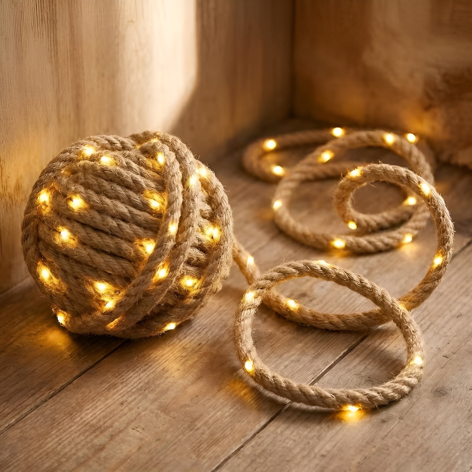 DIY Jute-Seil LED-Lichterkette – Rustikale Dekorationsbeleuchtung - 30 Lampen - Seil