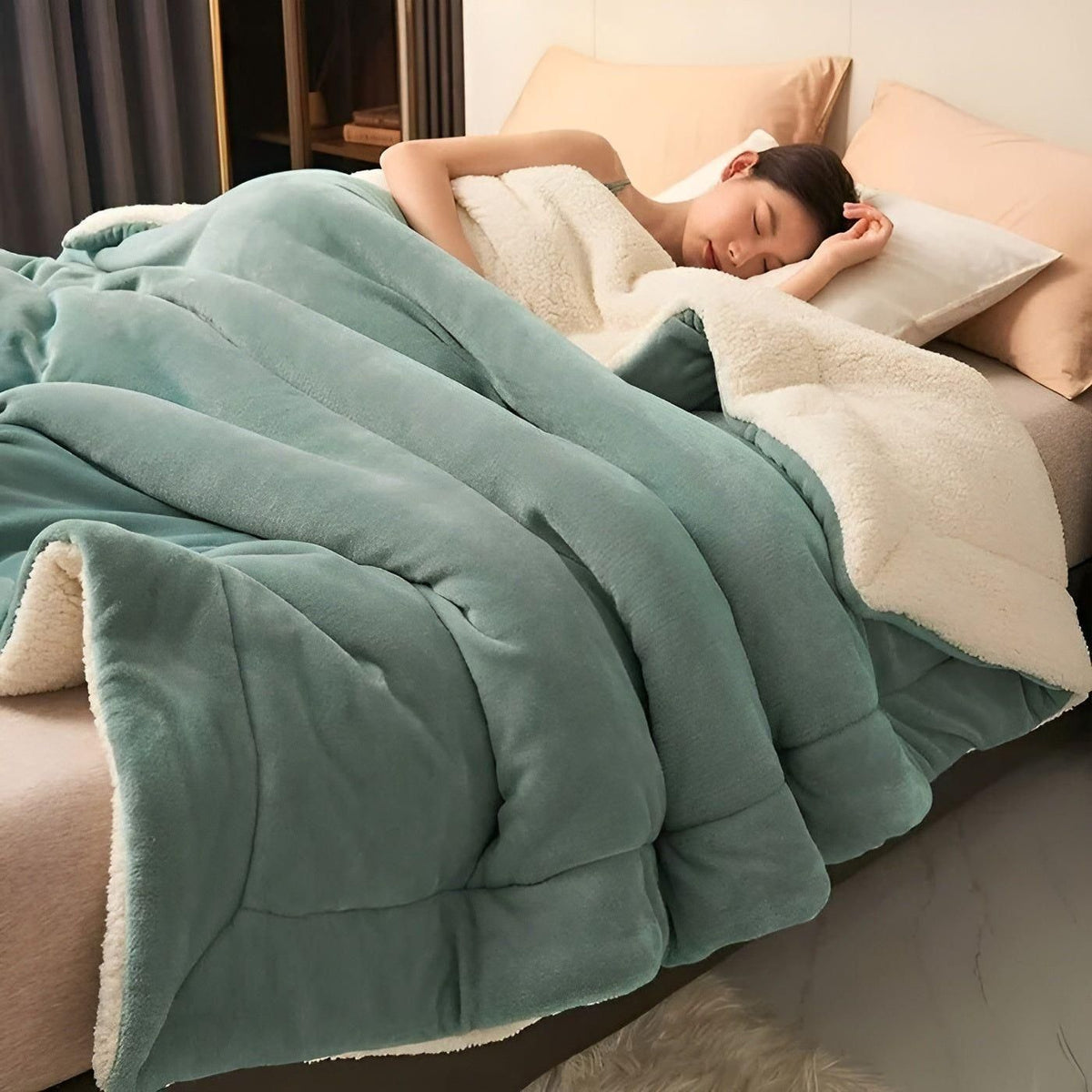 DoubleComfort Blanket - Cozy Warm Double Layer Fleece Throw Blanket - Dunkelgrün / 100 X 120cm - Saisonale Dekoration