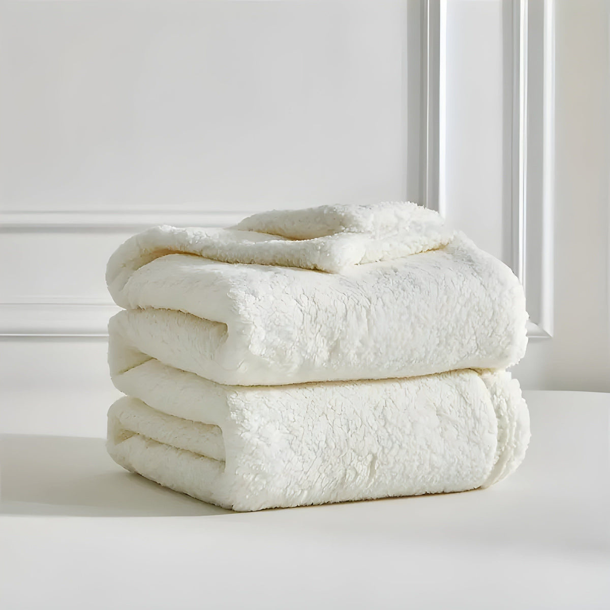 DoubleCozy Blanket - Lässige doppelseitige Sherpa-Fleecedecke - Cremiges Weiß / 100 x 150cm - Saisonale Dekoration