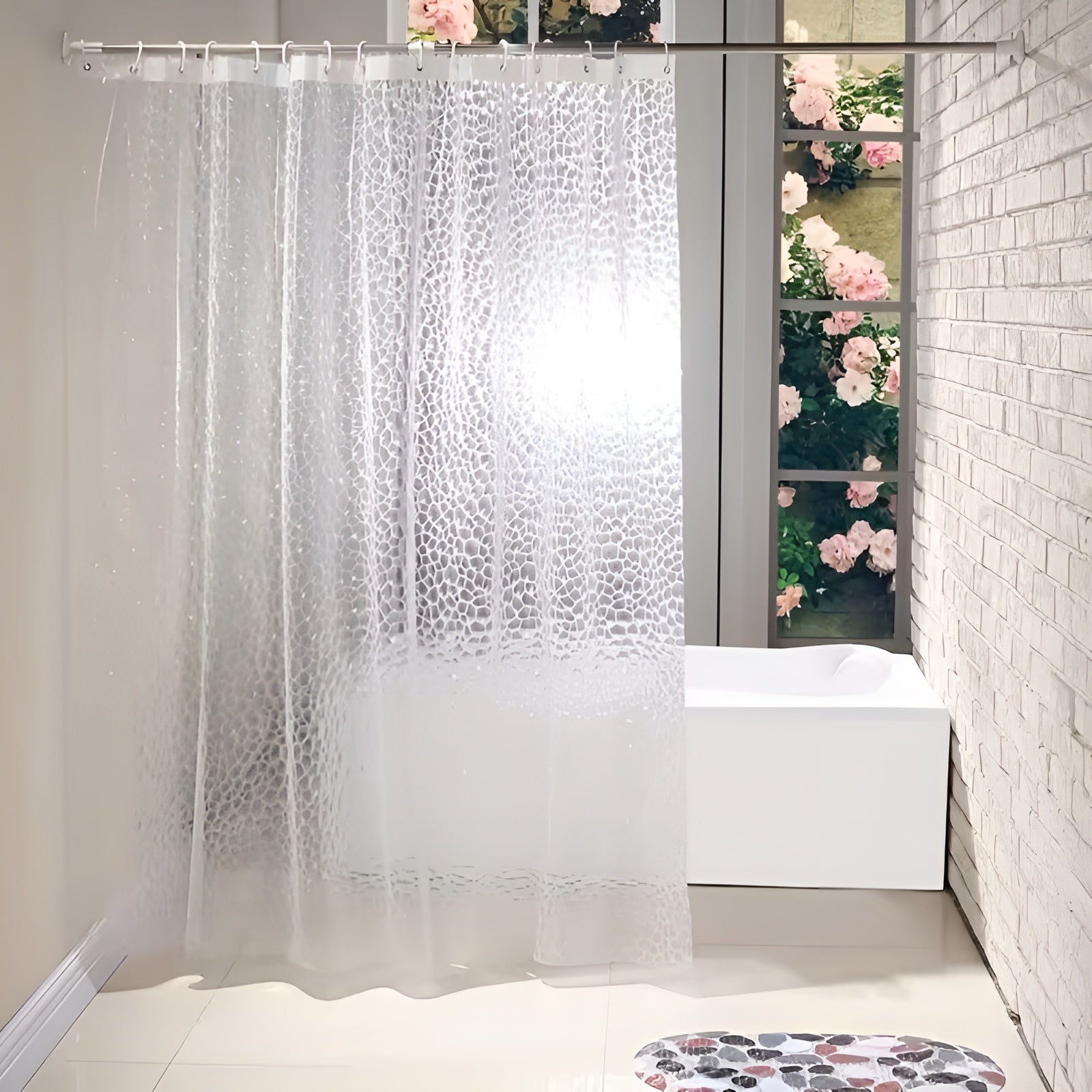 Duschvorhang mit Würfelmuster – Halbtransparent und Pflegeleicht | Moderne Badezimmerdekoration - Vorhang