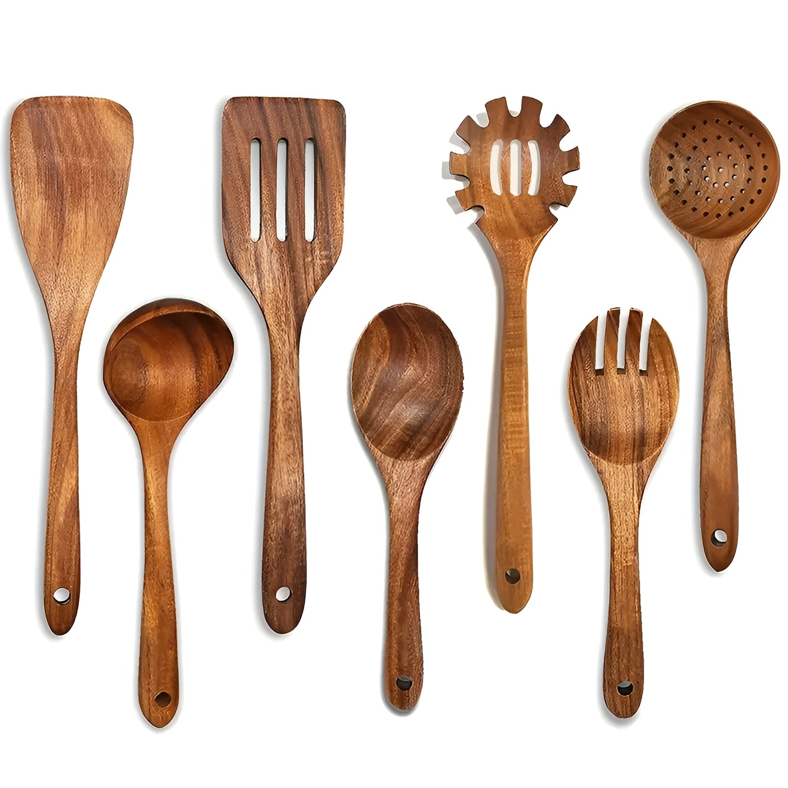 7‑teilige Set Küchenutensilien aus Holz – Hitzebeständig & Antihaft |Ideal für Pfanne und Salat