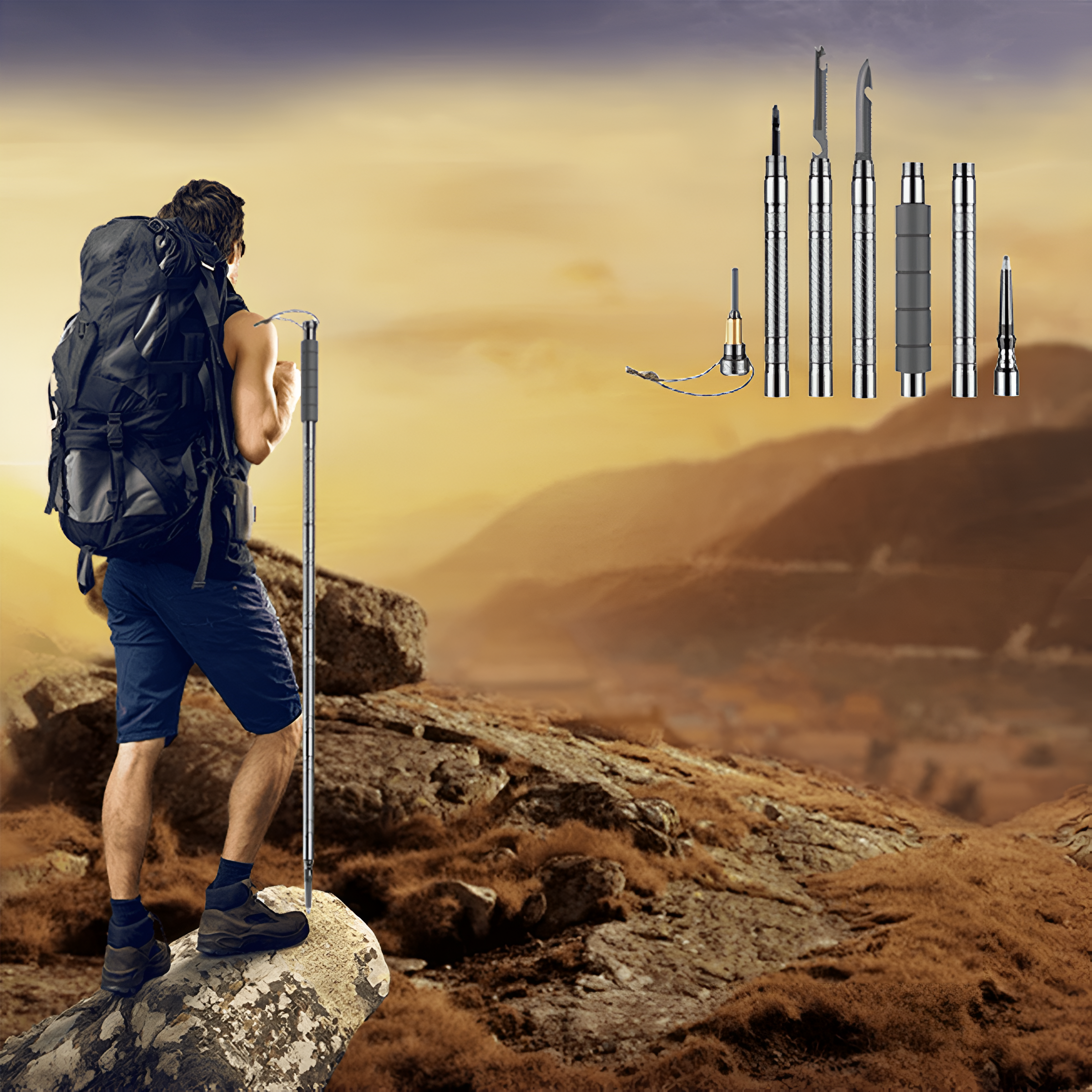 TrailXpert - Multifunktionaler Faltbarer Wanderstock