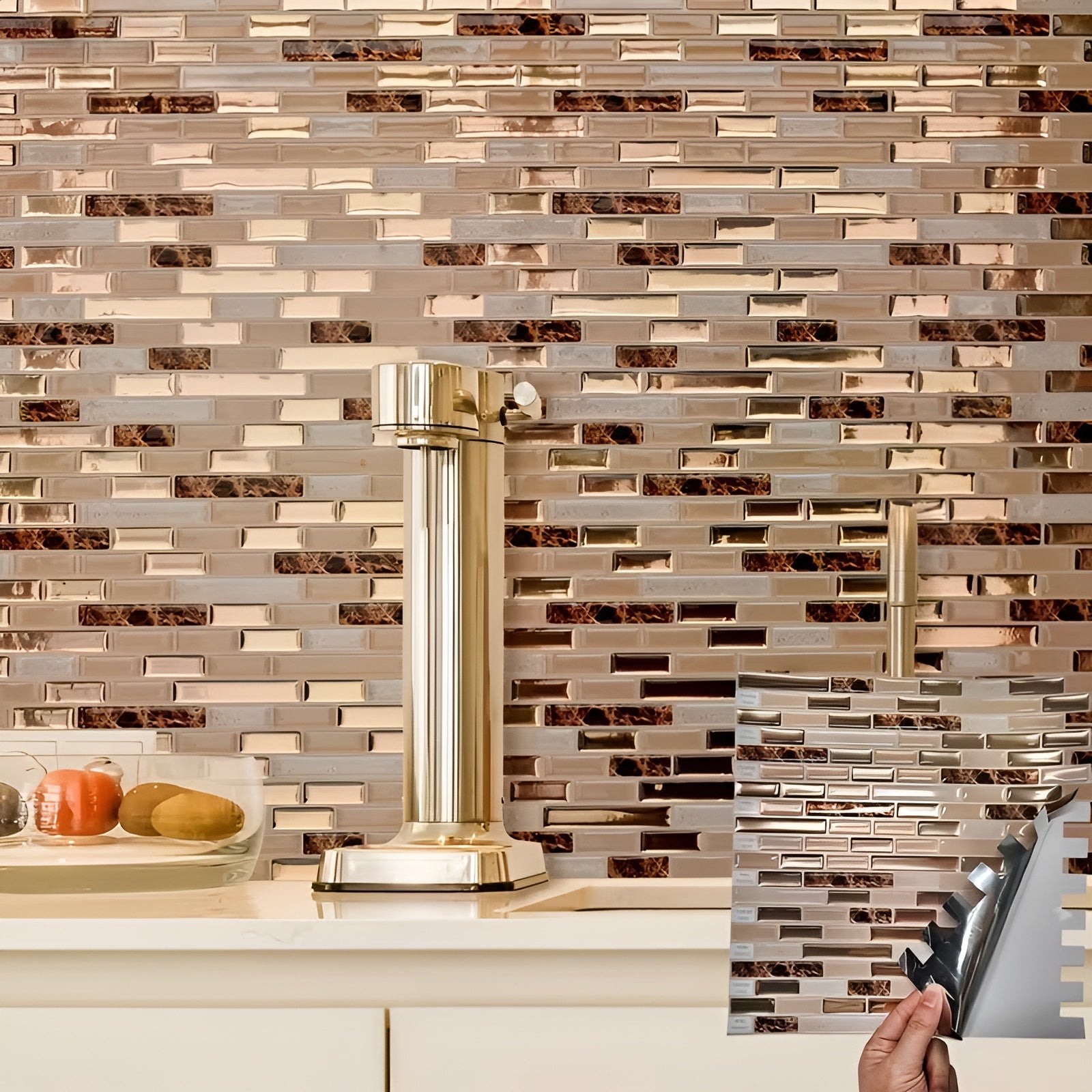 10er Set Selbstklebende 3D Wandfliesen in Gold – Hitzebeständig & Wasserdicht | Perfekt für Küche und Badezimmer