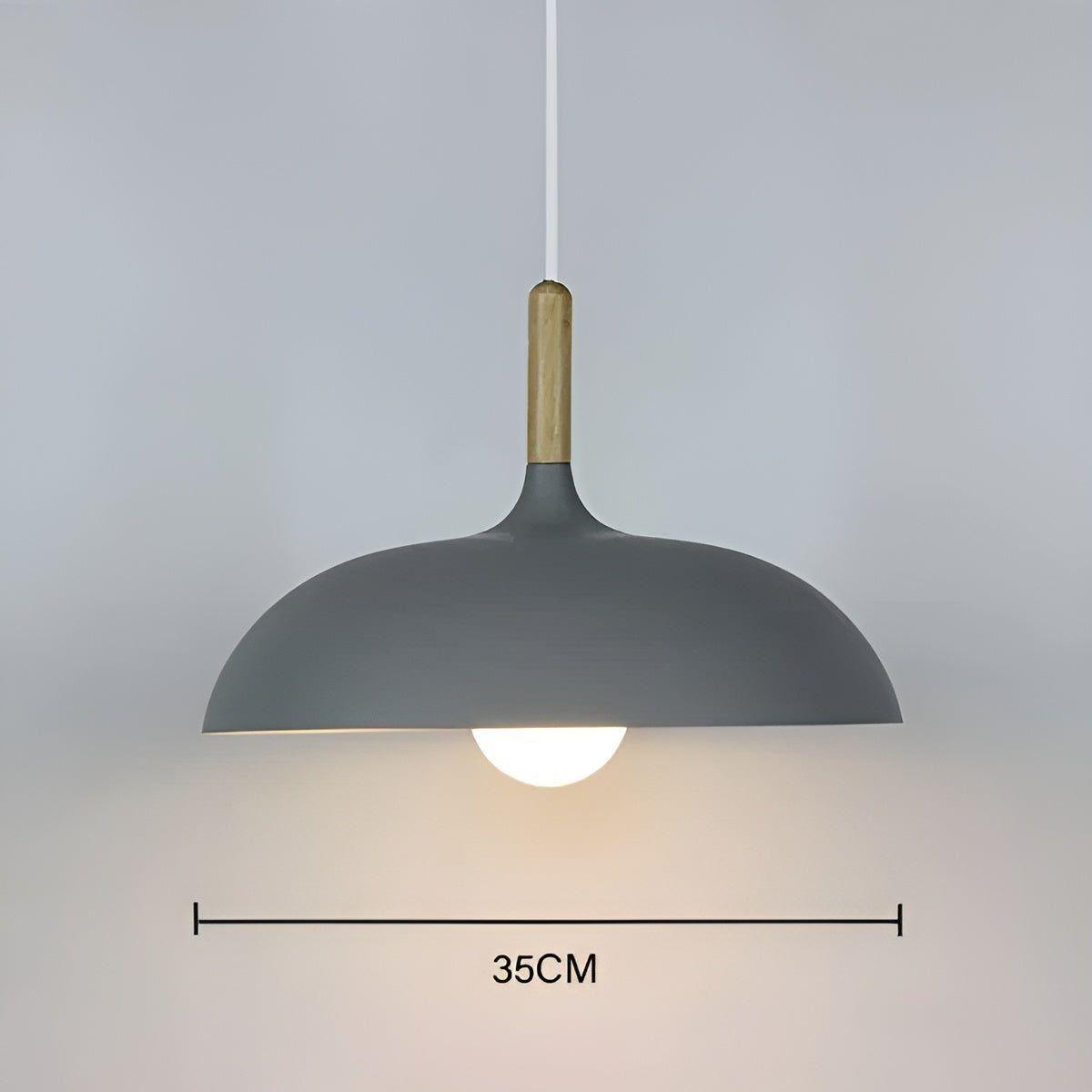 Eichenholz-Hängelampe – Minimalistische Deckenbeleuchtung im skandinavischen Stil - Grau / Warmes Weiß / dia35cm X