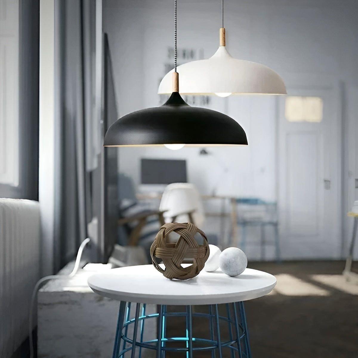 Eichenholz-Hängelampe – Minimalistische Deckenbeleuchtung im skandinavischen Stil - Weiß / Warmes Weiß / dia35cm X
