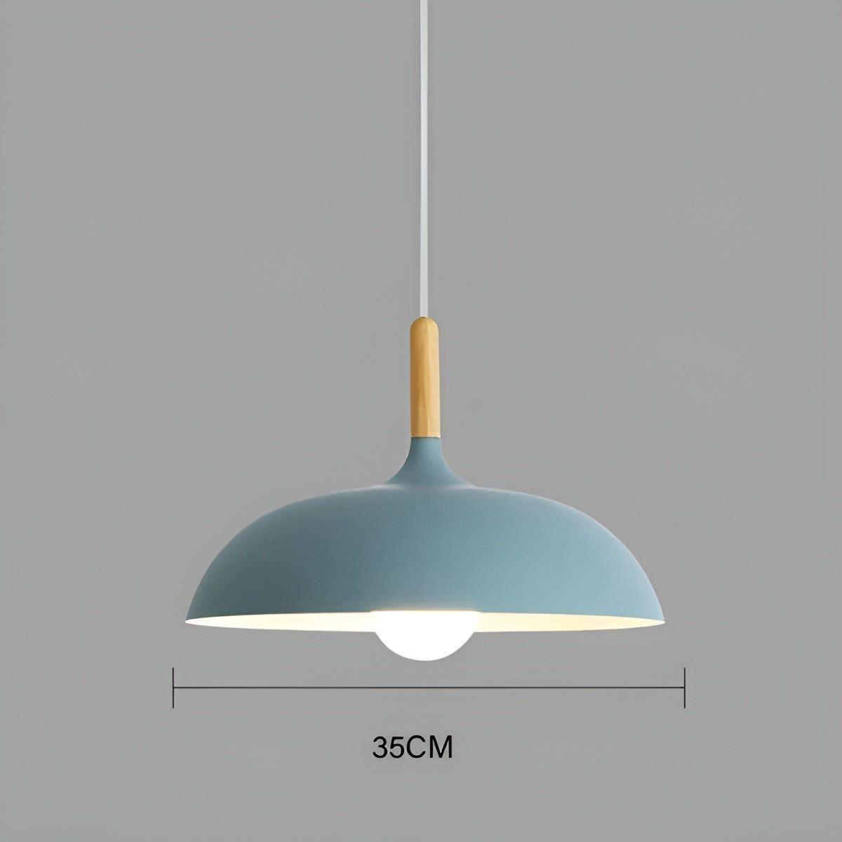 Eichenholz-Hängelampe – Minimalistische Deckenbeleuchtung im skandinavischen Stil - Blau / Warmes Weiß / dia35cm X